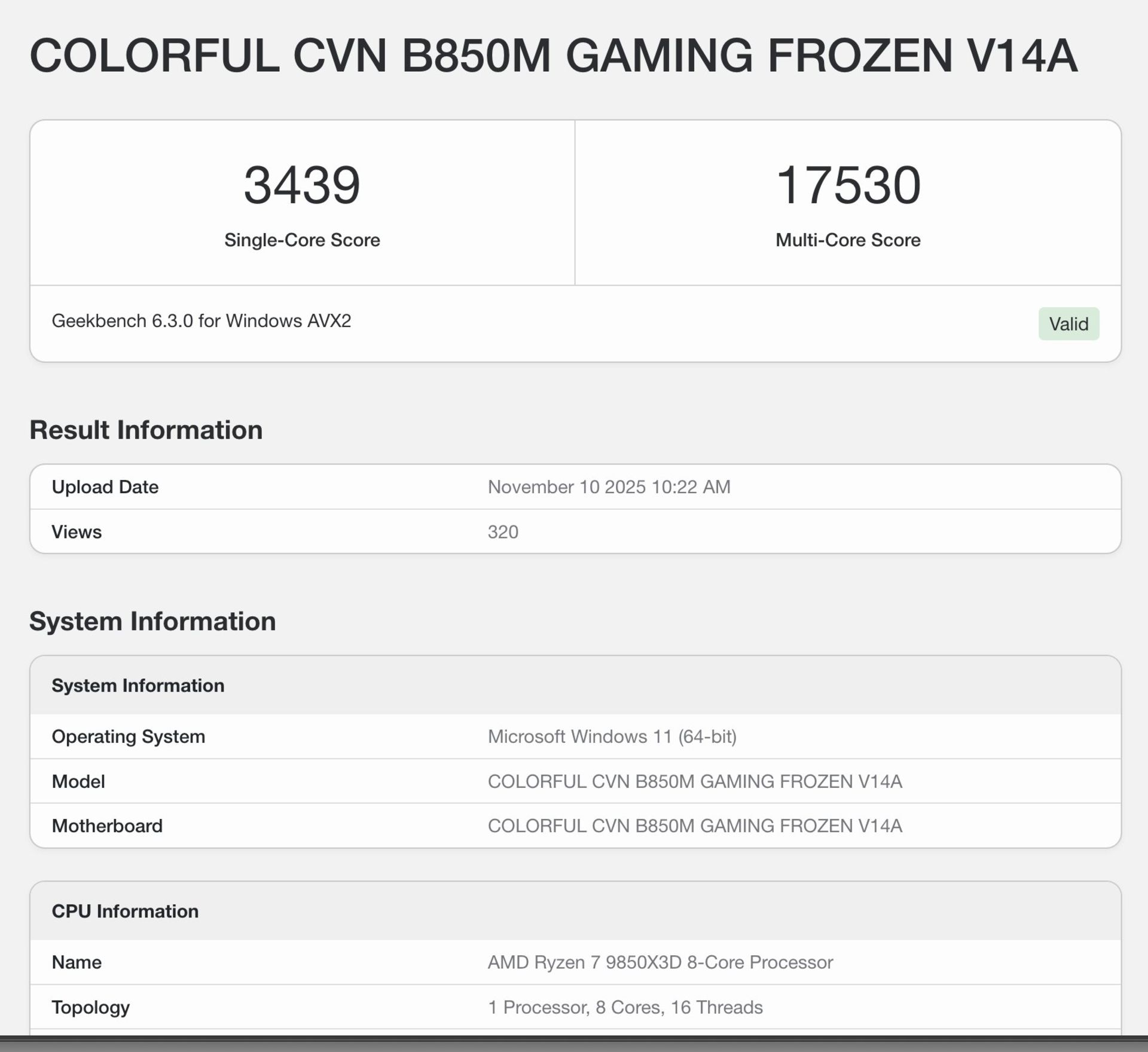 گیک بنچ پردازنده ای ام دی 9850X3D