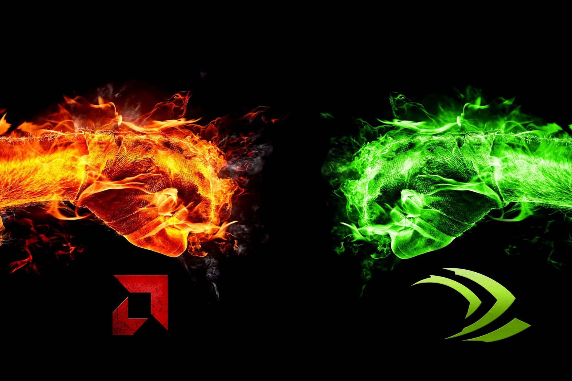 مشت سبز و مشت قرمز با لوگو انویدیا و AMD