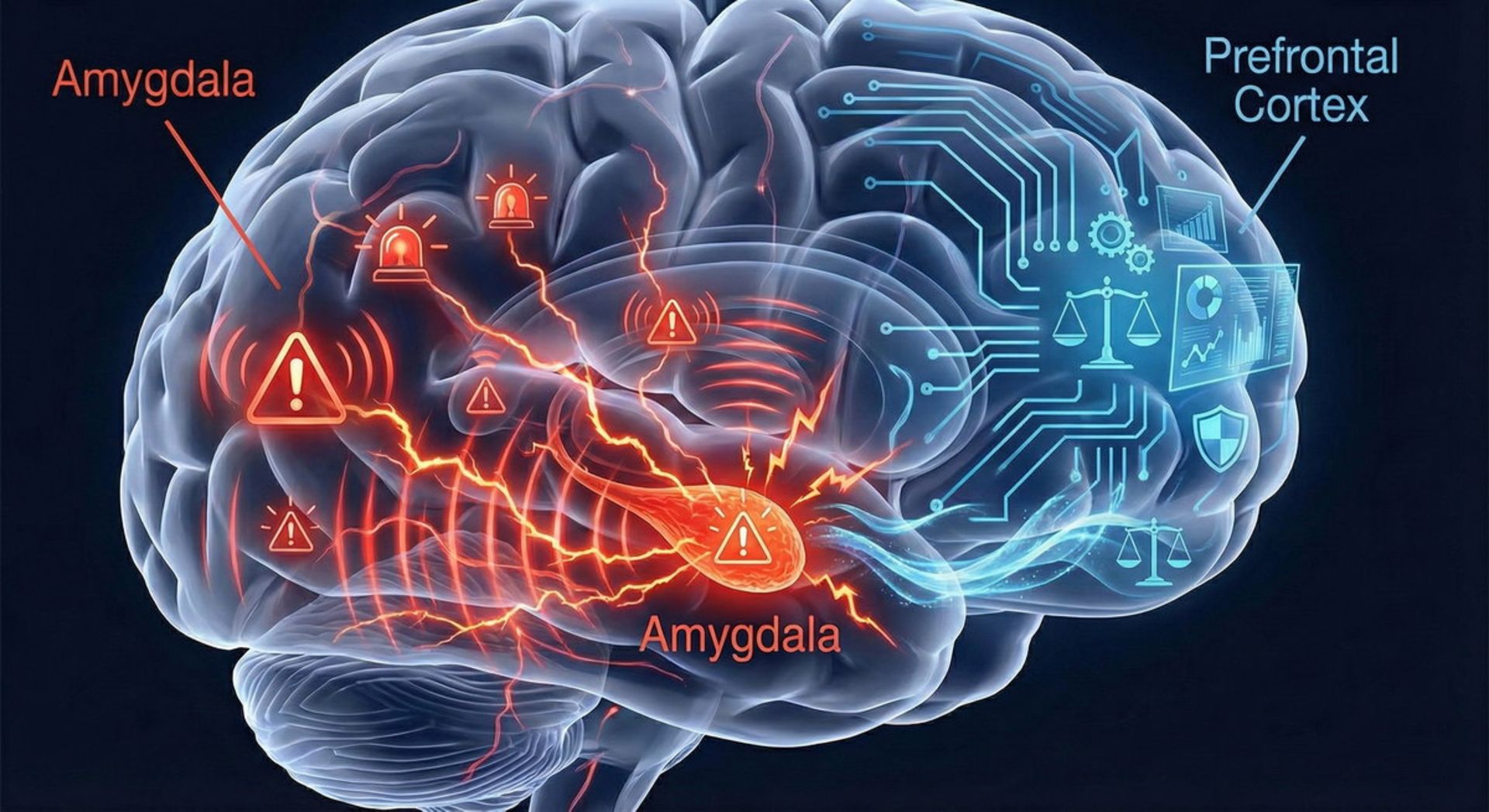 عملکرد بخش آمیکدالای مغز در برابر قشر پیش‌پیشانی 