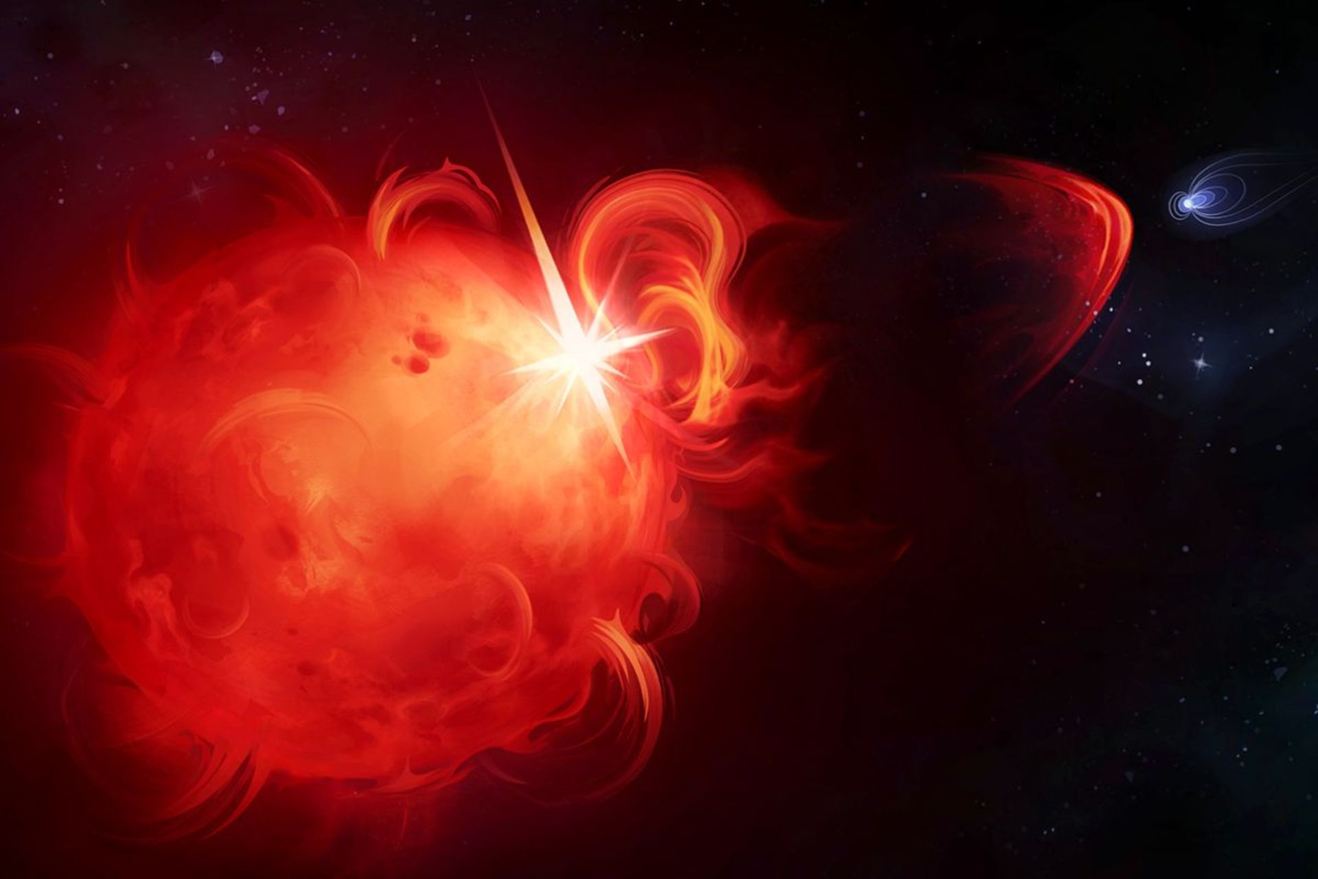 تصویرسازی هنری، فورانی از فوران پلاسما که از یک ستاره به سمت سیاره‌ای نزدیک پرتاب می‌شود.