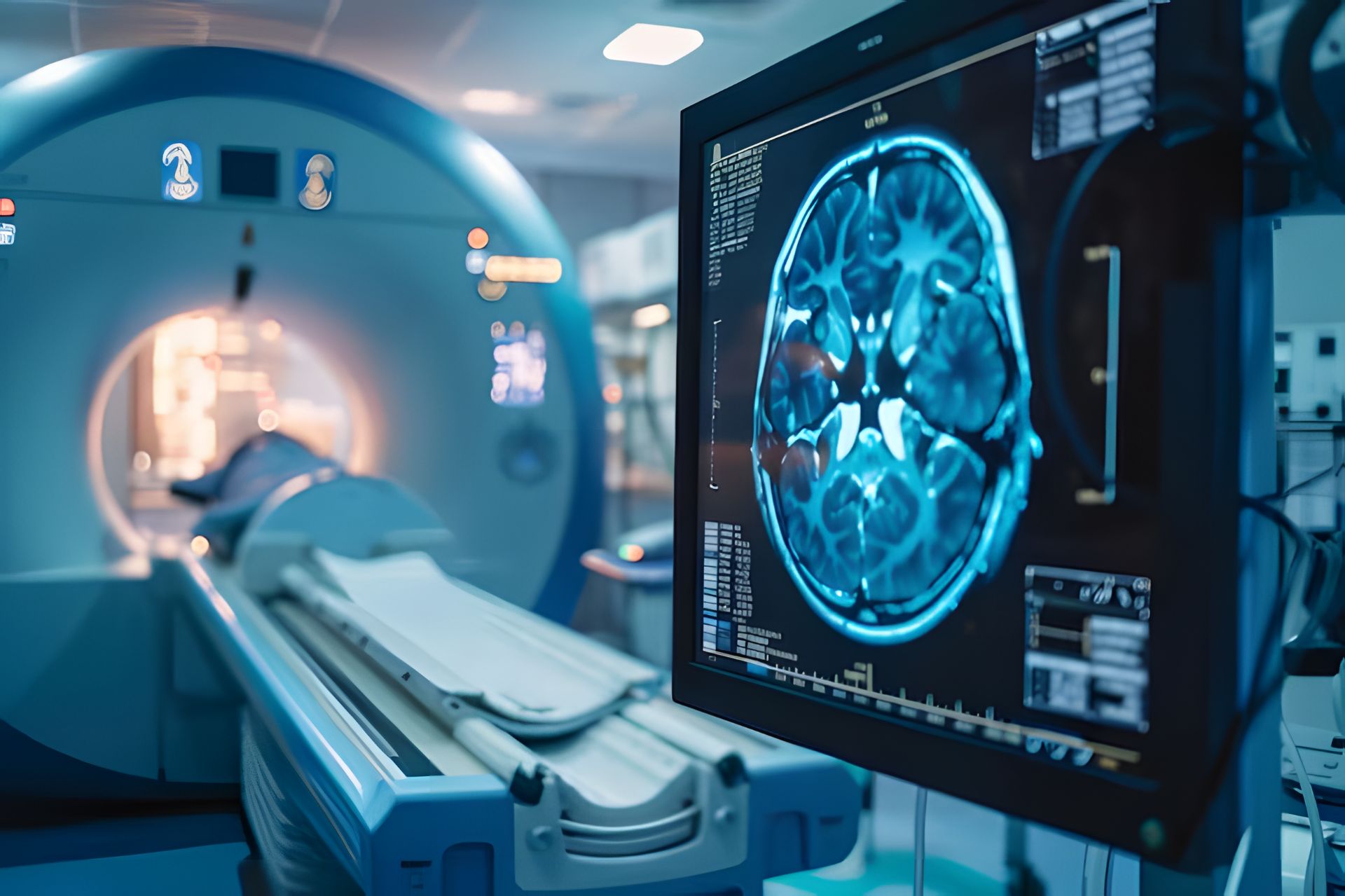 تصویربرداری ct و نمایش تصویر مغز انسان روی مانیتور