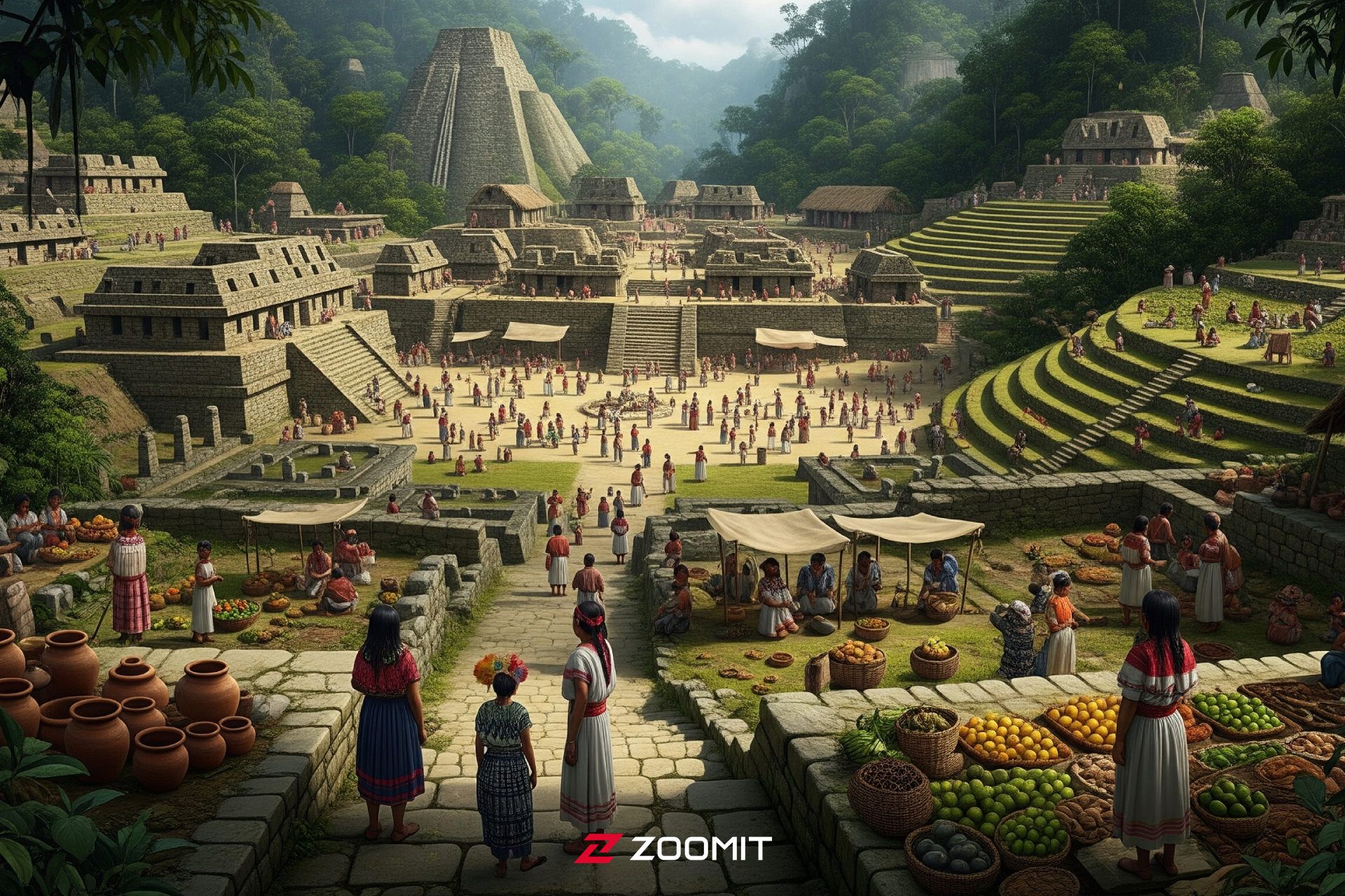 تصویرسازی واقع‌گرایانه از شهر گمشده باستانی آمازون در اوج تمدن خود، واقع در جنگل‌های سرسبز ابری اکوادور.