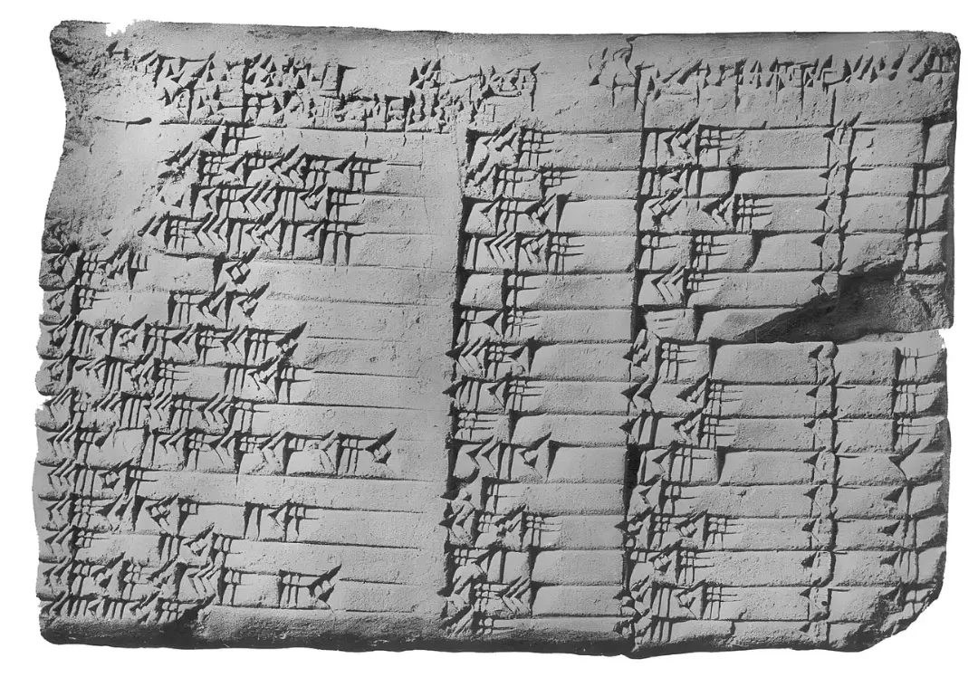 لوح گلی باستانی حاوی نوشته‌های خط میخی (Cuneiform) در ستون‌های منظم
