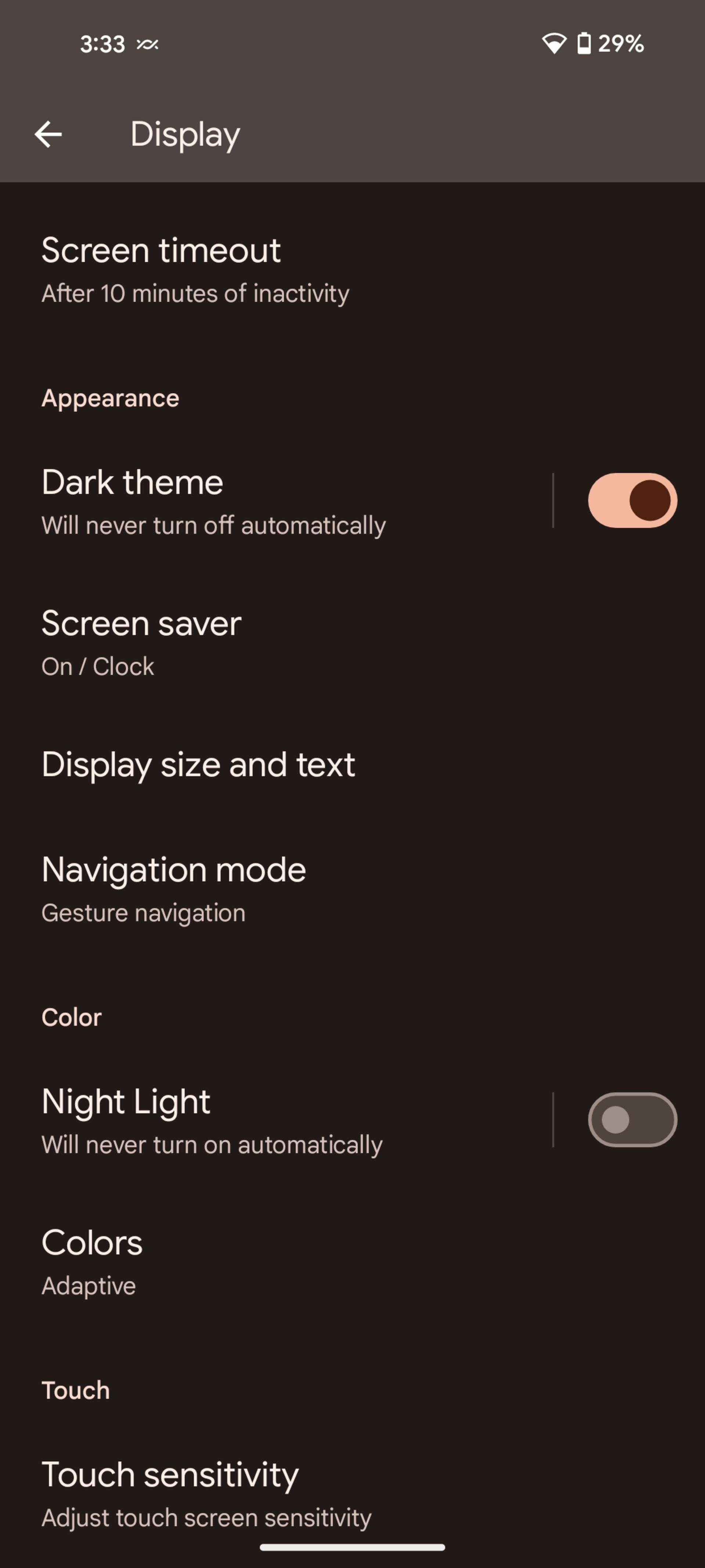 اسکرین‌شات از بخش تنظیمات نمایشگر و قابلیت Navigation Mode در اندروید ۱۵