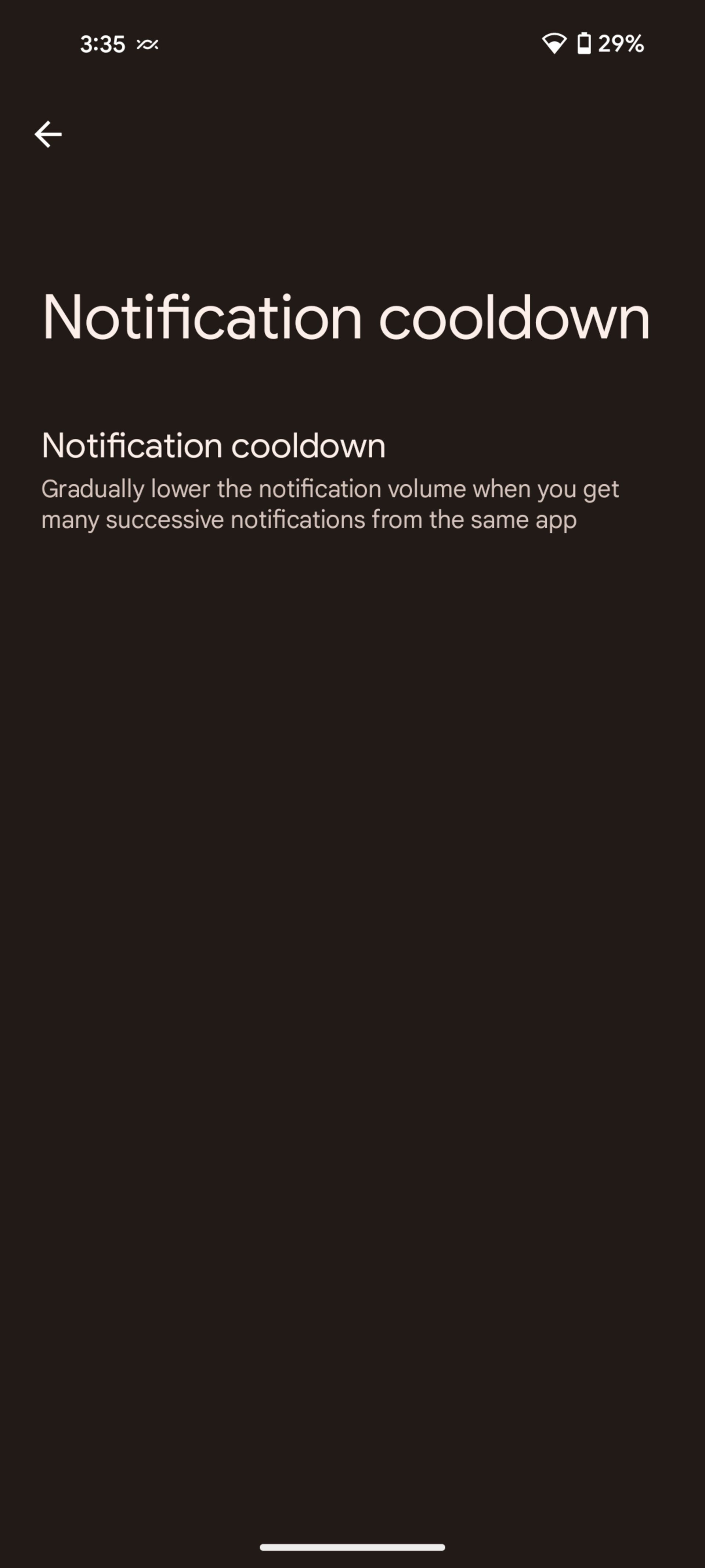 اسکرین‌شات از قابلیت Notification Cooldown در تنظیمات اندروید ۱۵ 