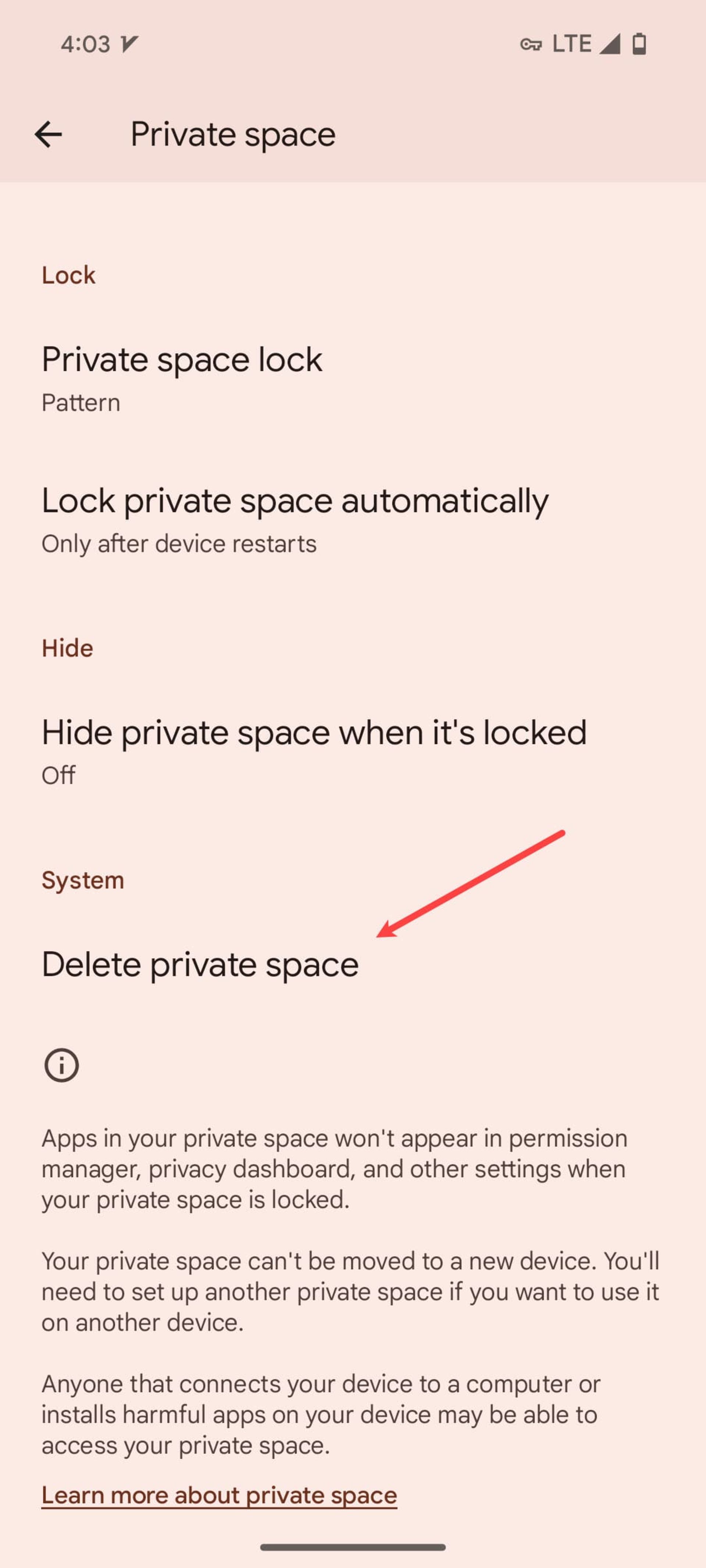 Remove Private Space in Android 15