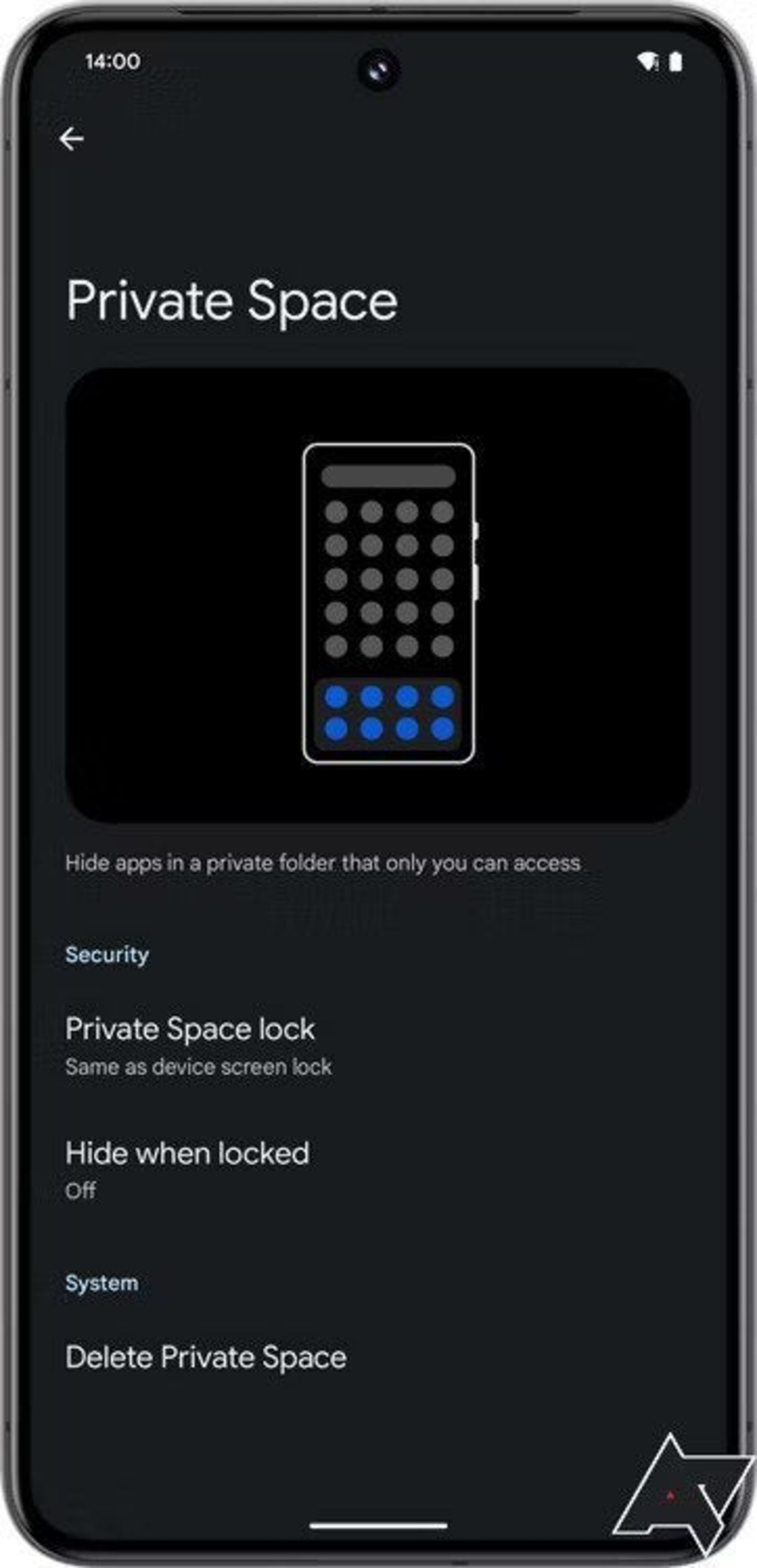 اسکرین شات از قابلیت جدید گوشی پیکسل به نام فضای خصوصی در بتای اندروید ۱۴ - ۳۳ 