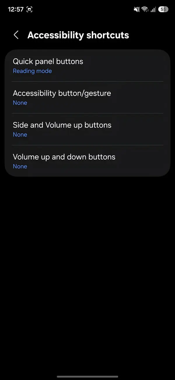 منوی تنظیمات Accessibility shortcuts در گوشی هوشمند اندروید