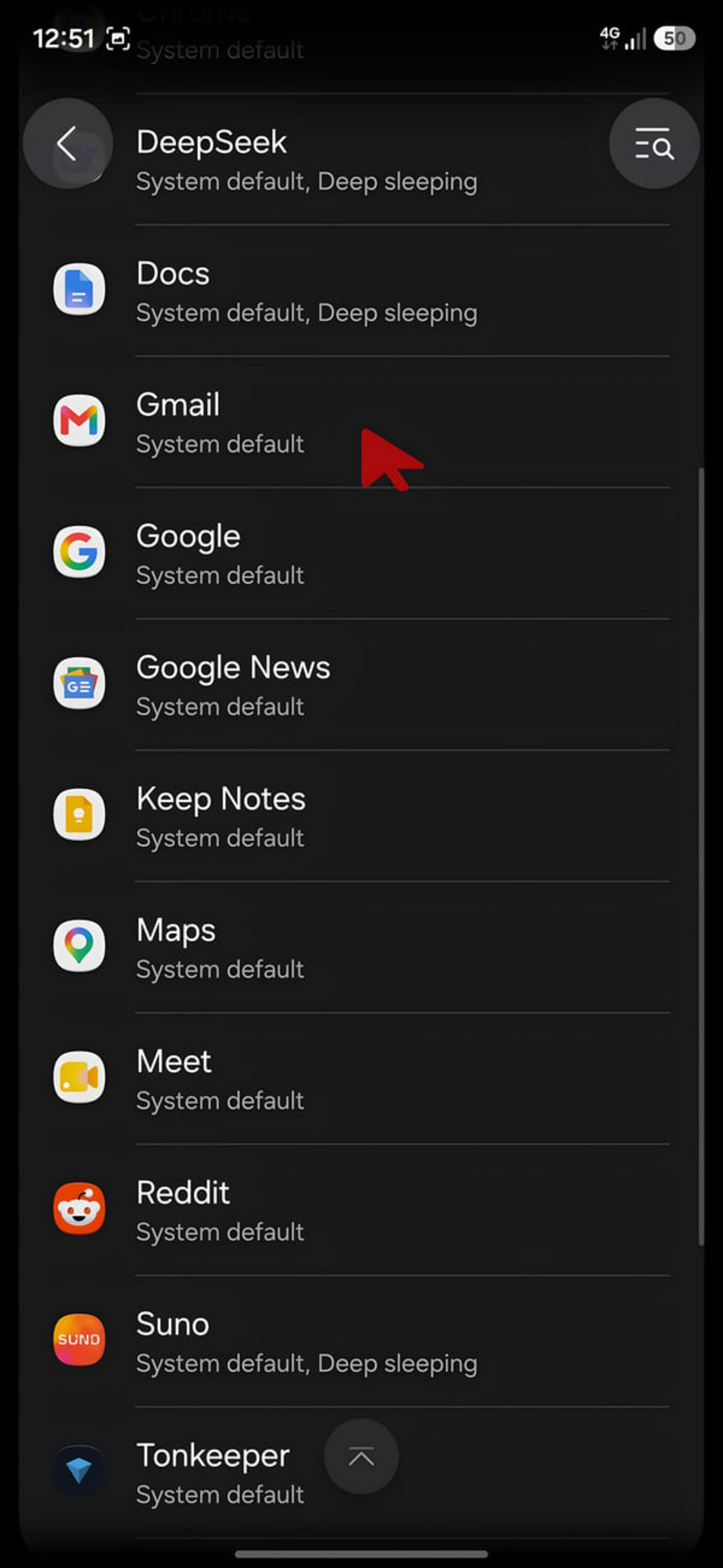 فهرست اپلیکیشن‌های اندروید در تنظیمات زبان برنامه ها و اپ Gmail