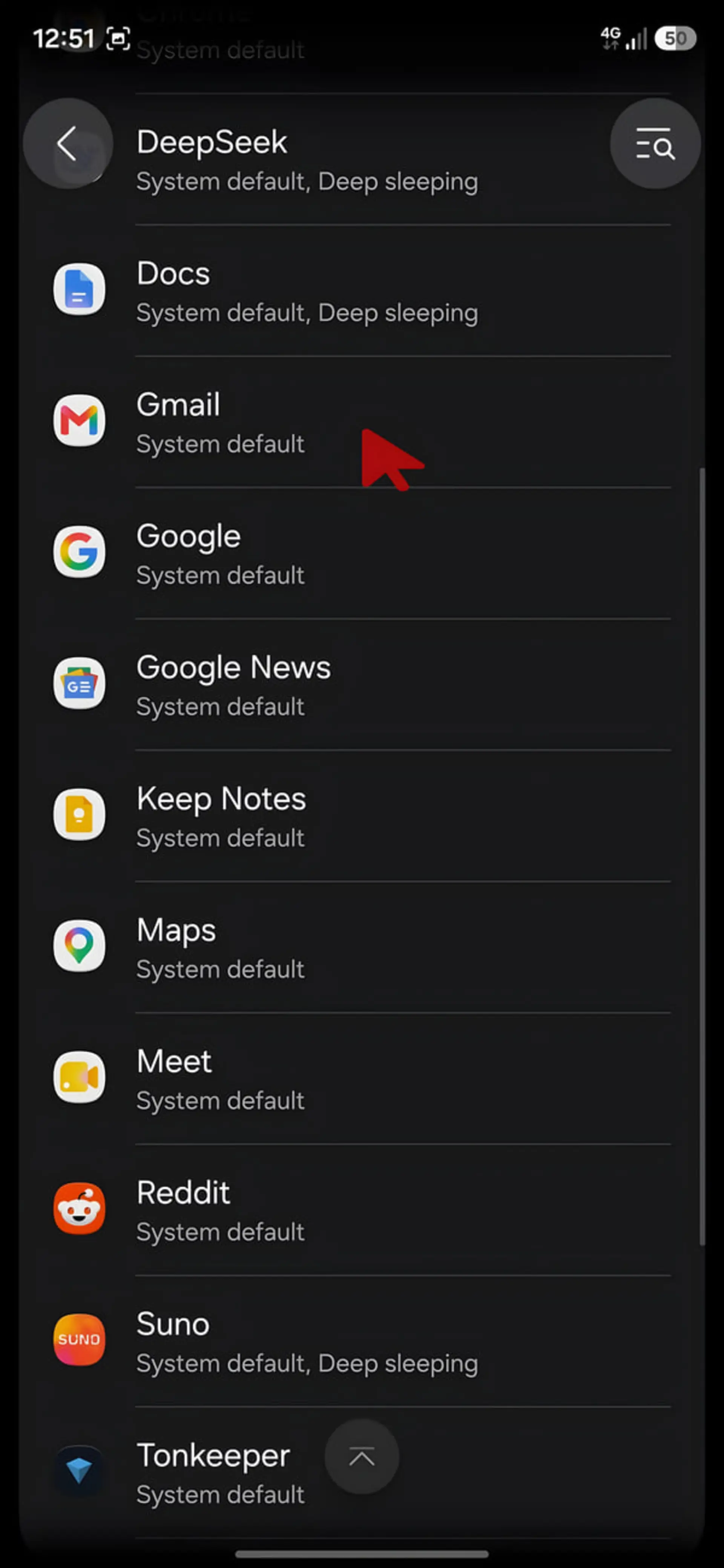 فهرست اپلیکیشنهای اندروید در تنظیمات زبان برنامه ها و اپ Gmail