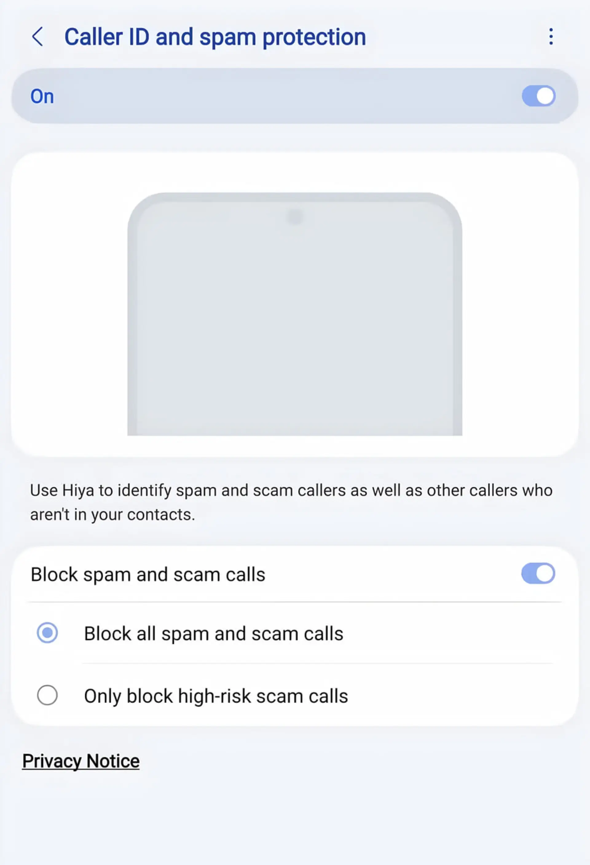 منوی تنظیمات Caller ID and spam protection در گوشی اندروید