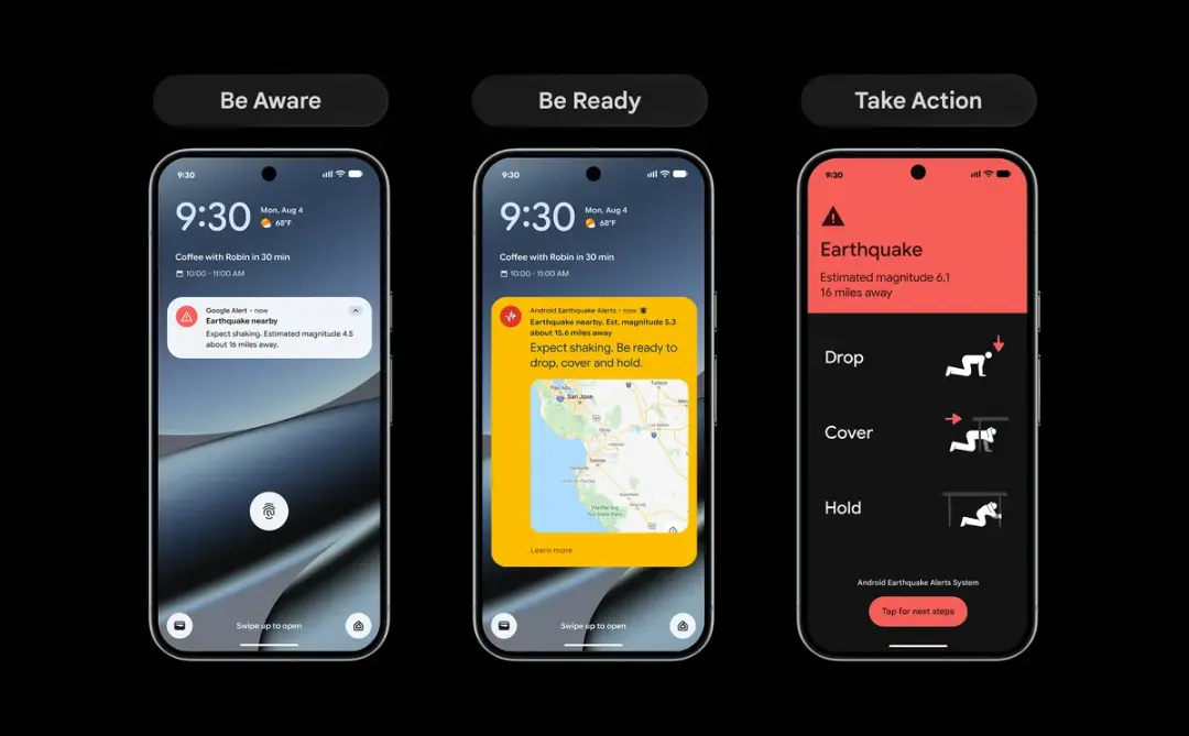 نمایش مراحل هشدار زلزله (Earthquake Alerts) در رابط کاربری گوشی‌های اندروید