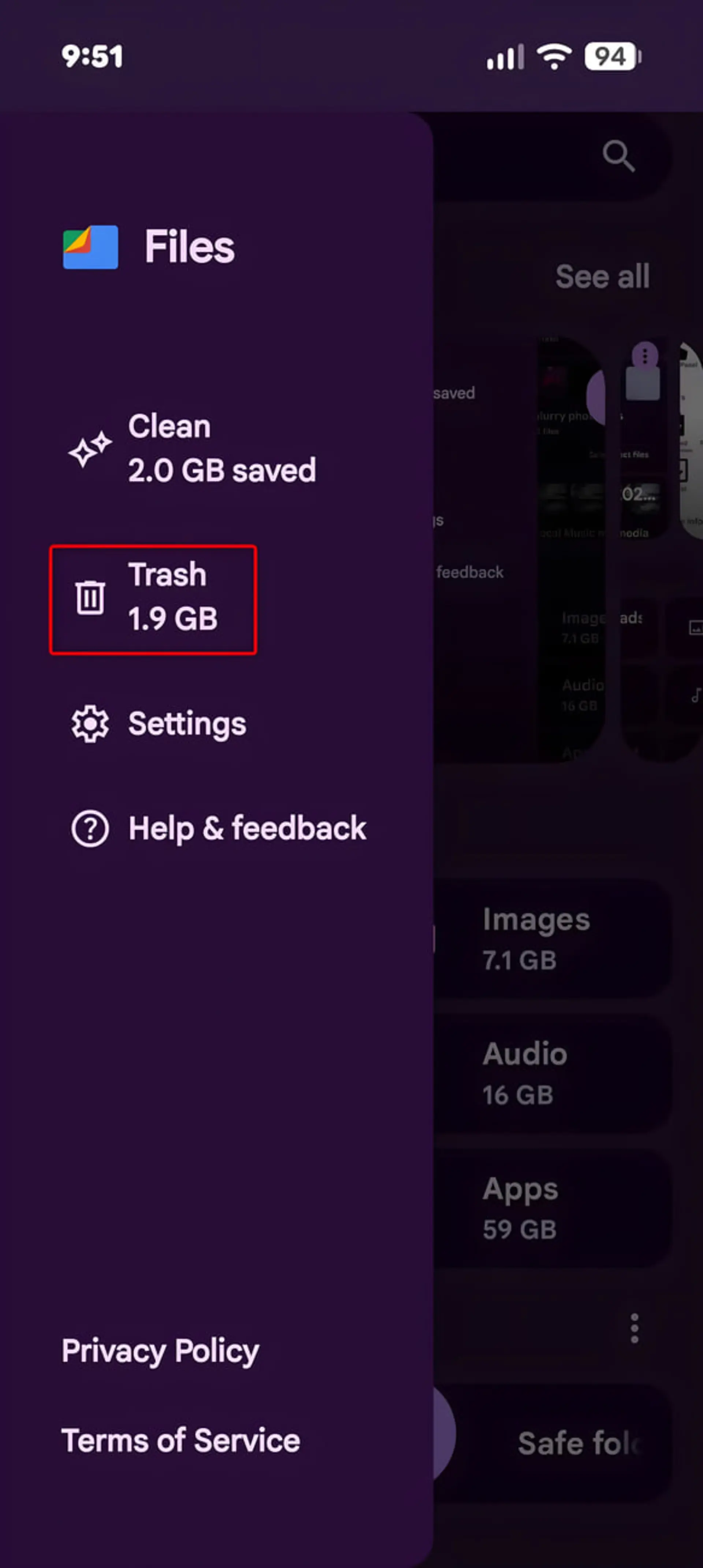 بخش Trash در برنامه مدیریت فایل اندروید برای آزادسازی فضای ذخیرهسازی