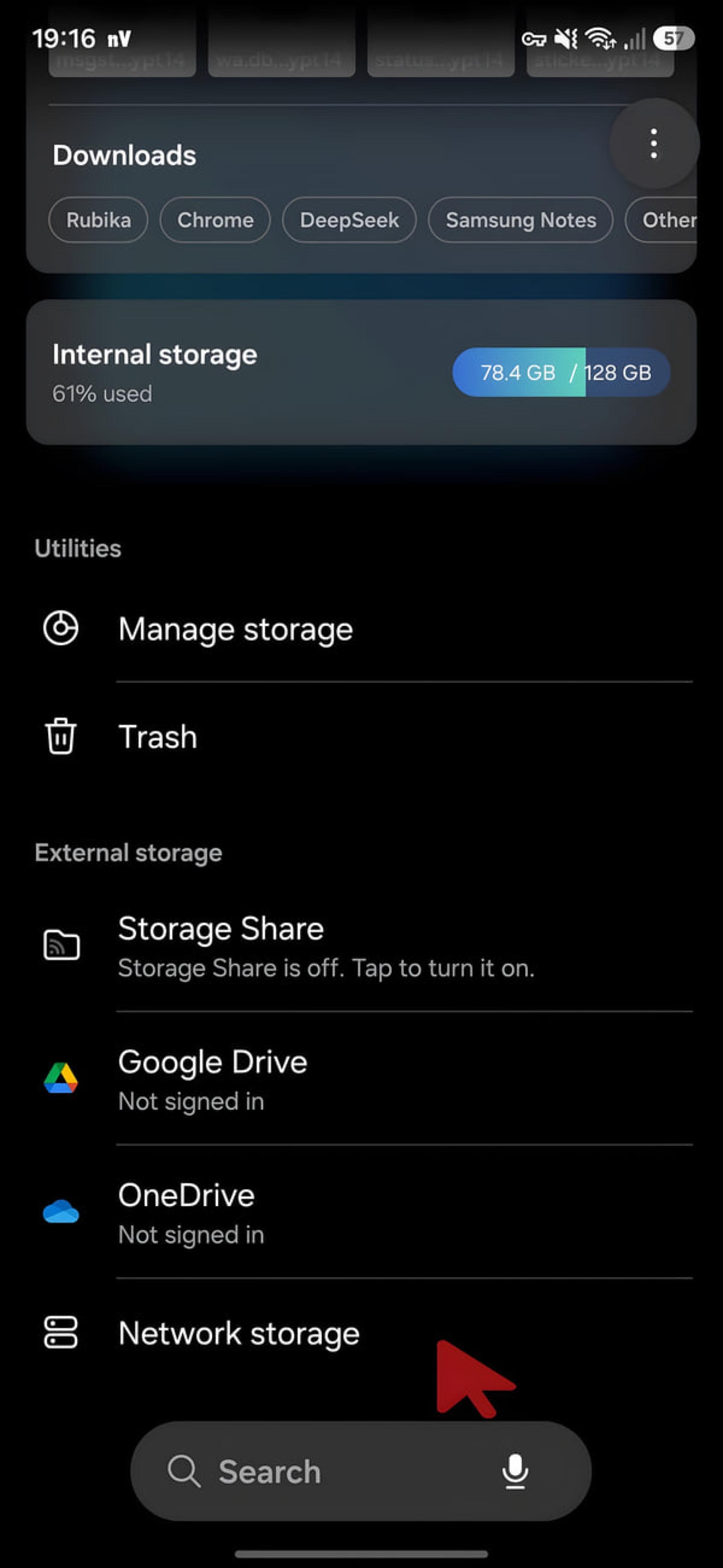 حافظه داخلی (Internal storage) گوشی اندروید با میزان استفاده ۶۱ درصد