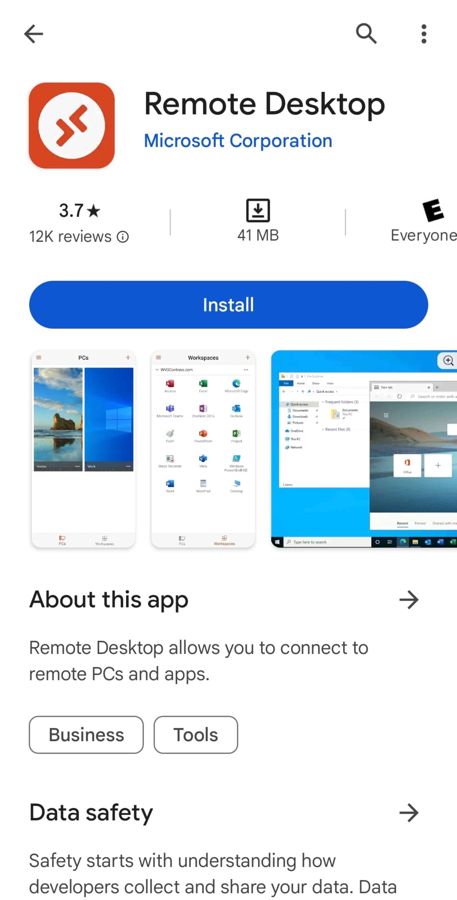 برنامه مایکروسافت Remote Desktop در گوگل‌پلی