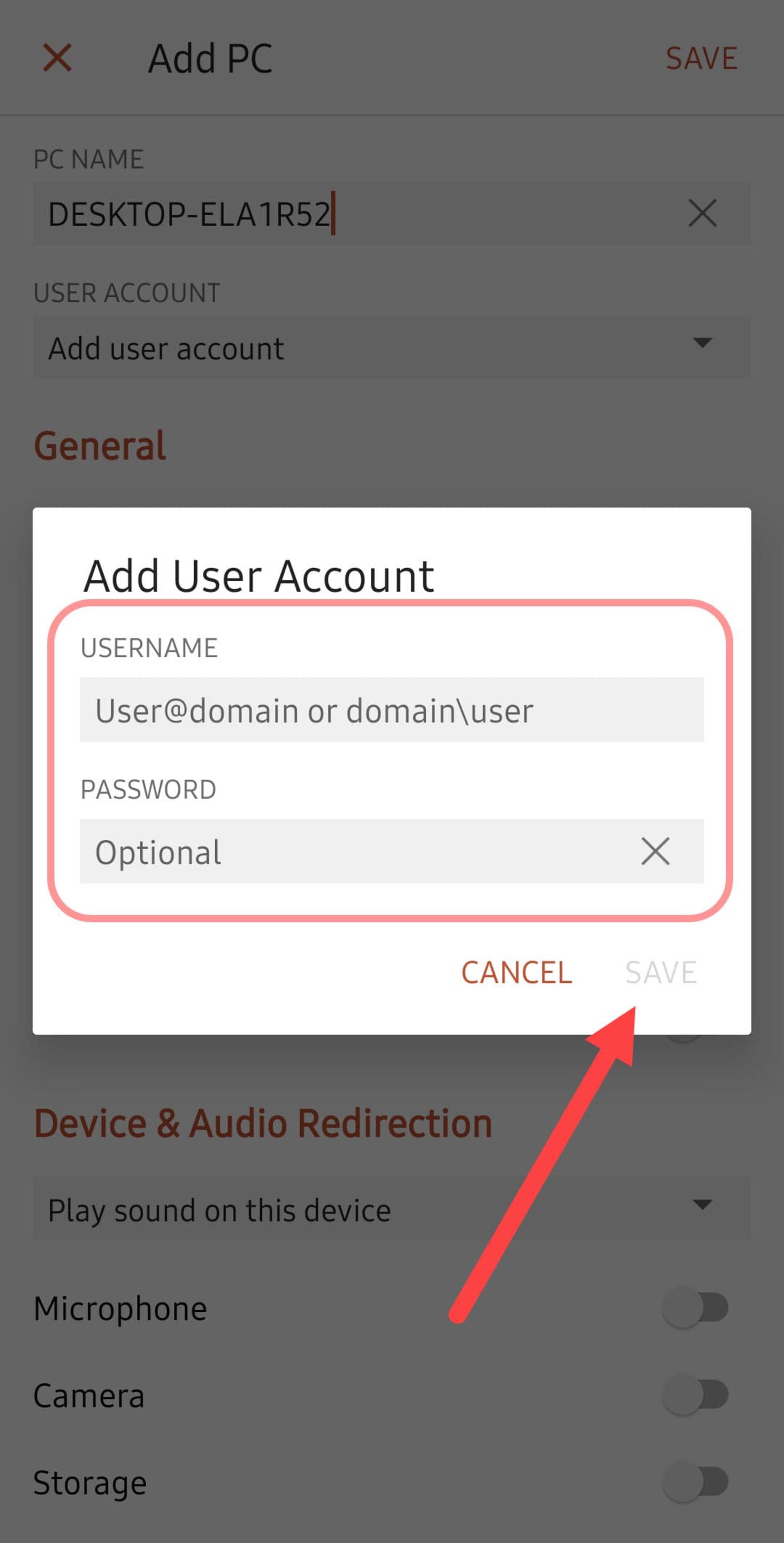 اطلاعات حساب کاربری ویندوز در برنامه مایکروسافت Remote Desktop