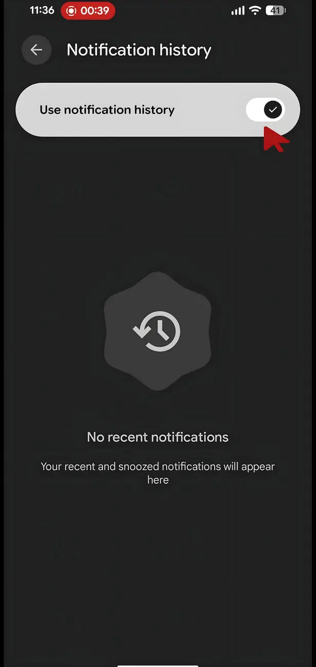 گزینه فعال‌سازی تاریخچه اعلان‌ها (Notification history) در تنظیمات گوشی اندروید