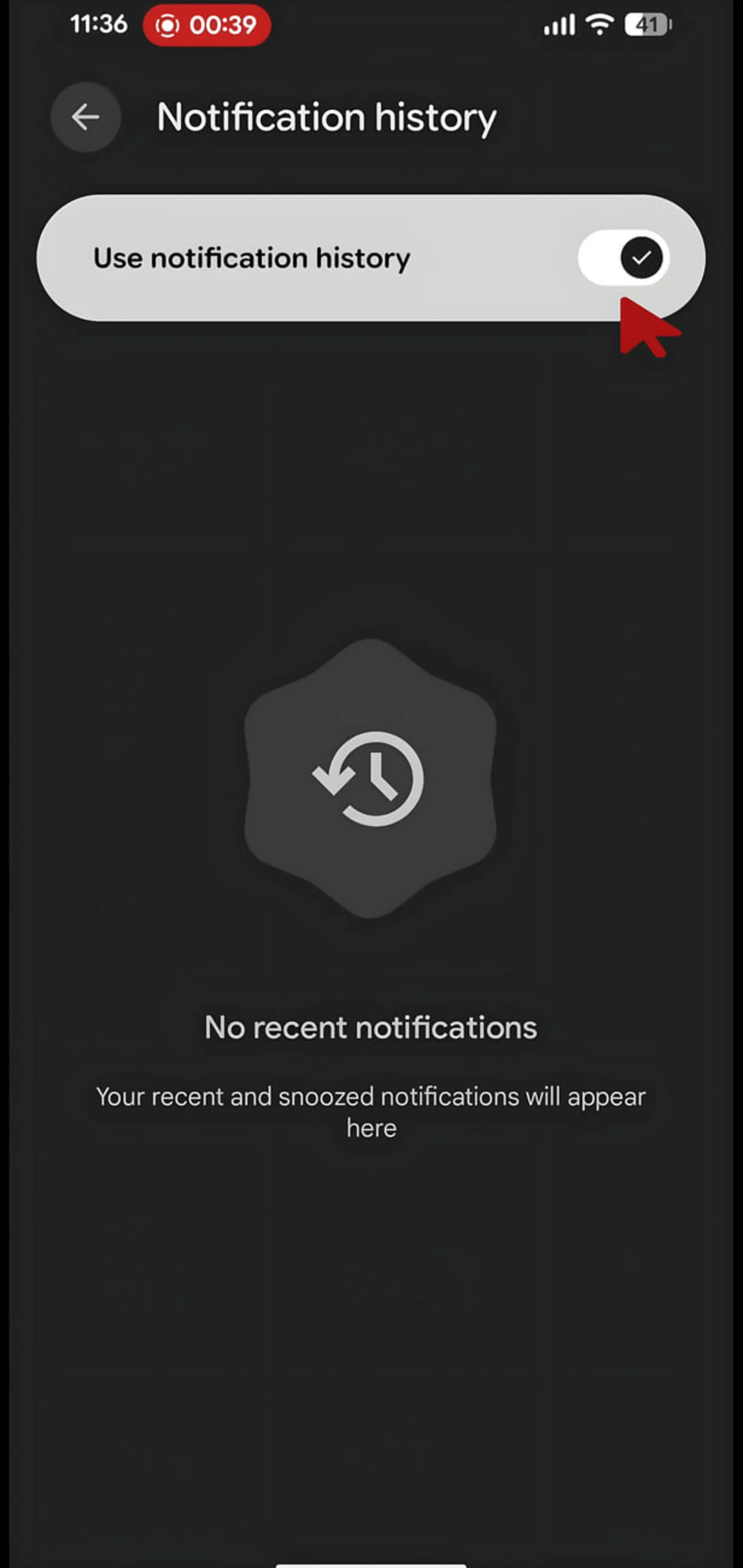 گزینه فعال‌سازی تاریخچه اعلان‌ها (Notification history) در تنظیمات گوشی اندروید