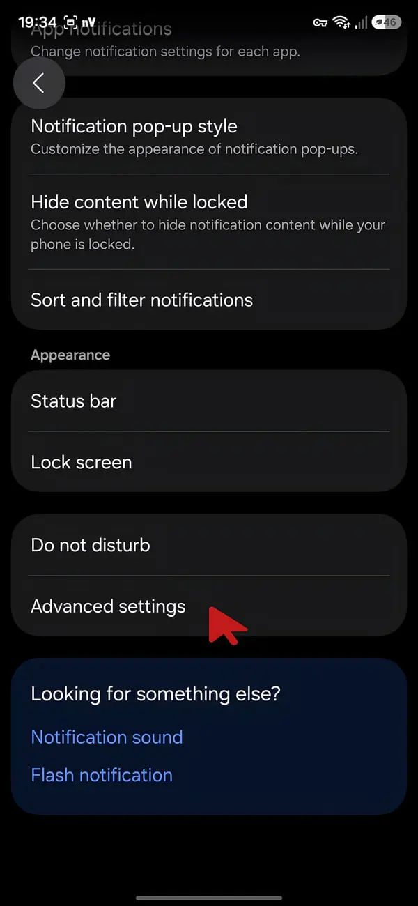 منوی تنظیمات اعلان‌ها (Notifications) در گوشی هوشمند اندرویدی