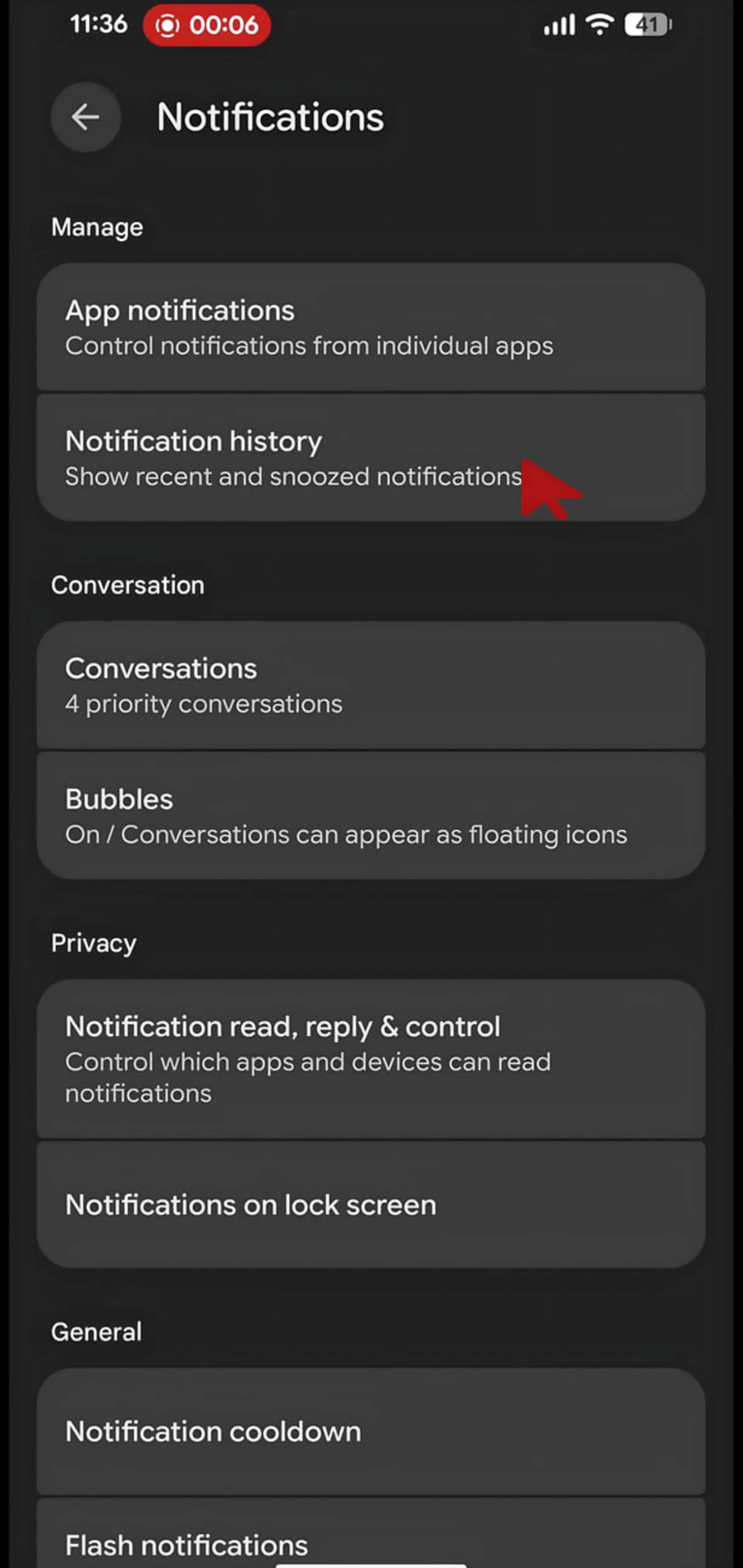 منوی تنظیمات اعلان‌ها (Notifications) در سیستم‌عامل اندروید