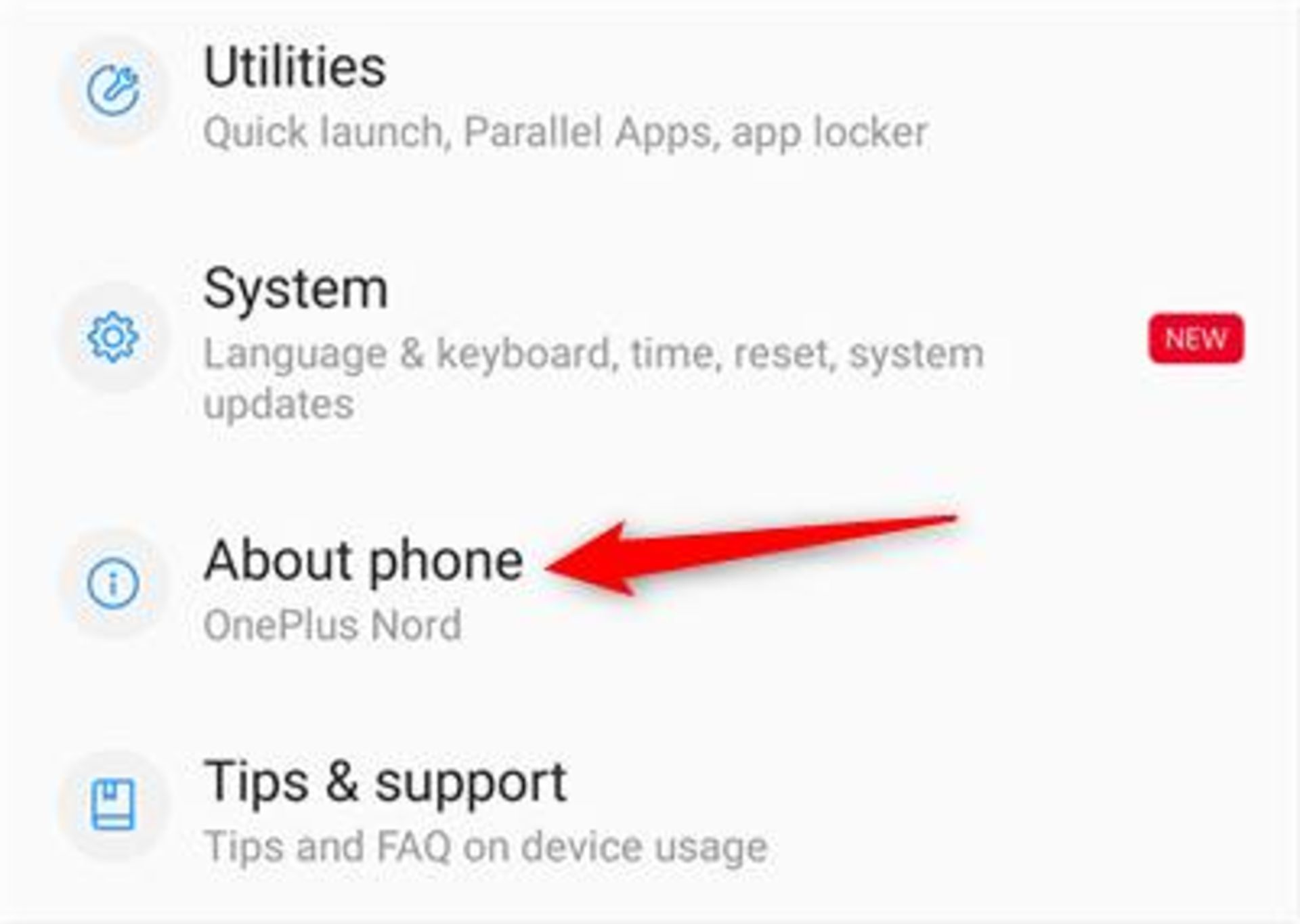 منوی درباره گوشی اندروید