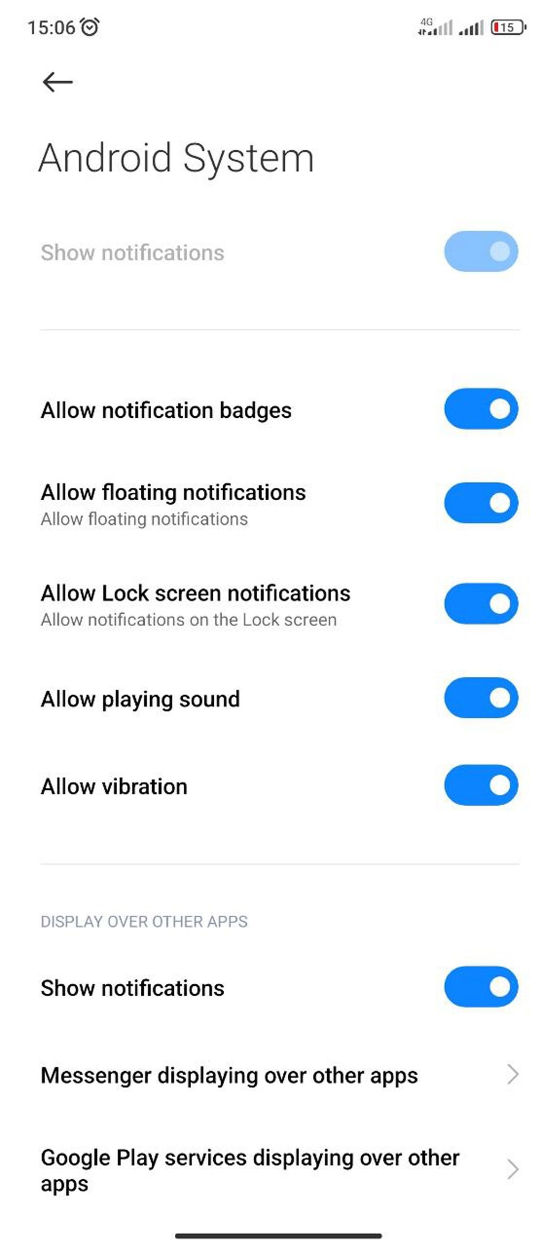 تنظیمات نوتیفیکیشن Android system