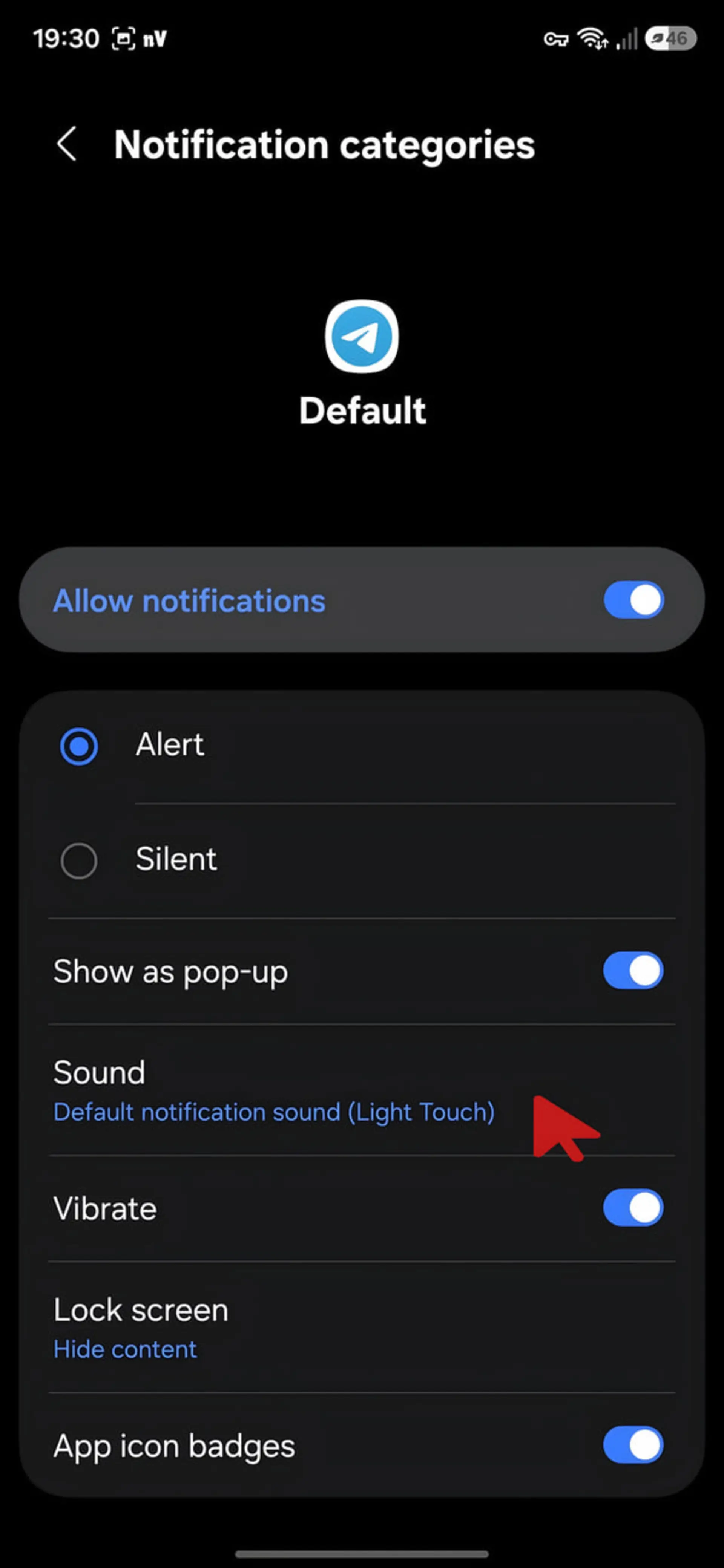 تنظیمات دسته‌بندی اعلان‌ها (Notification categories) در اپلیکیشن تلگرام اندروید