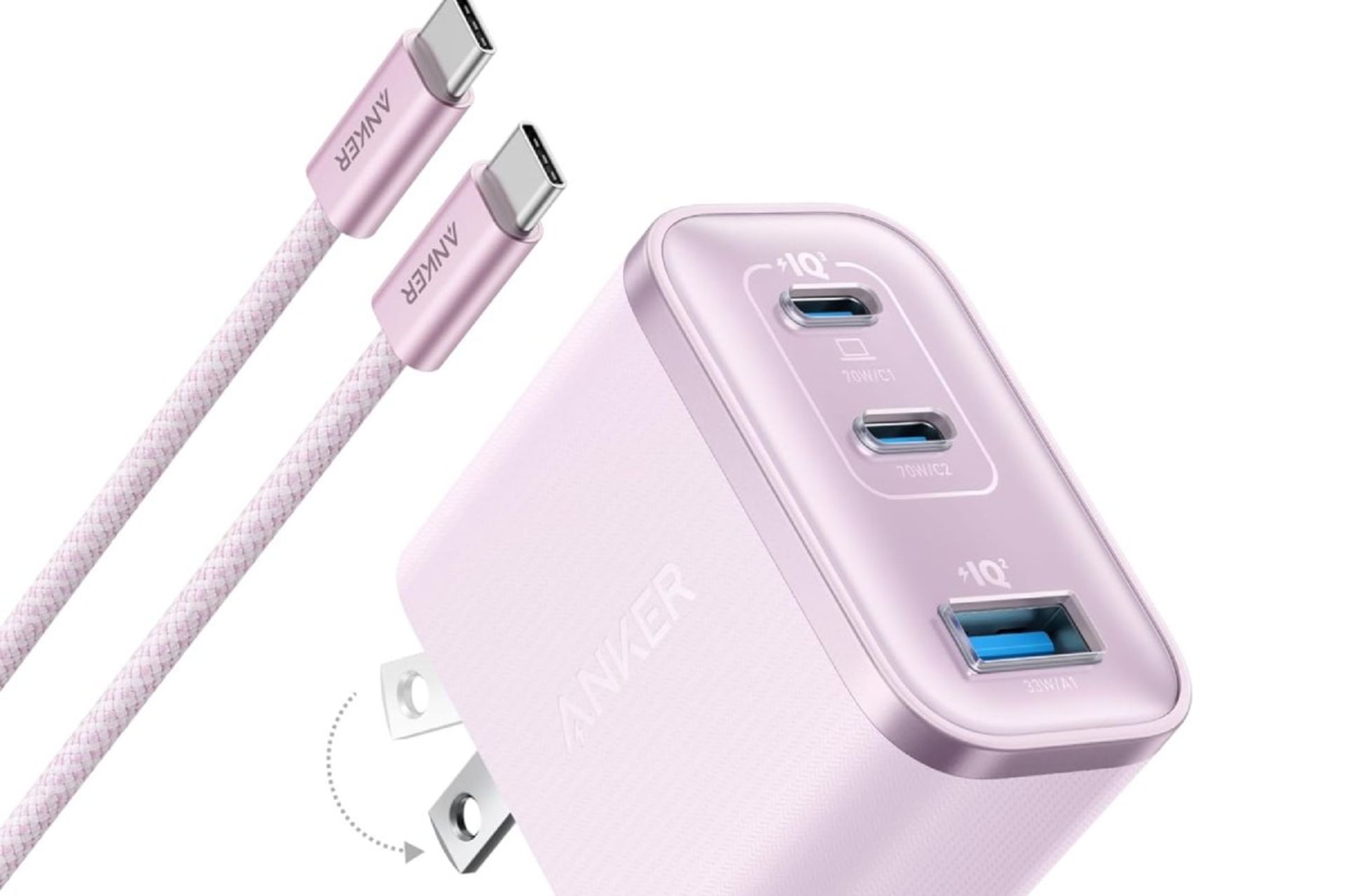 شارژر GaN انکر 70W در رنگ صورتی