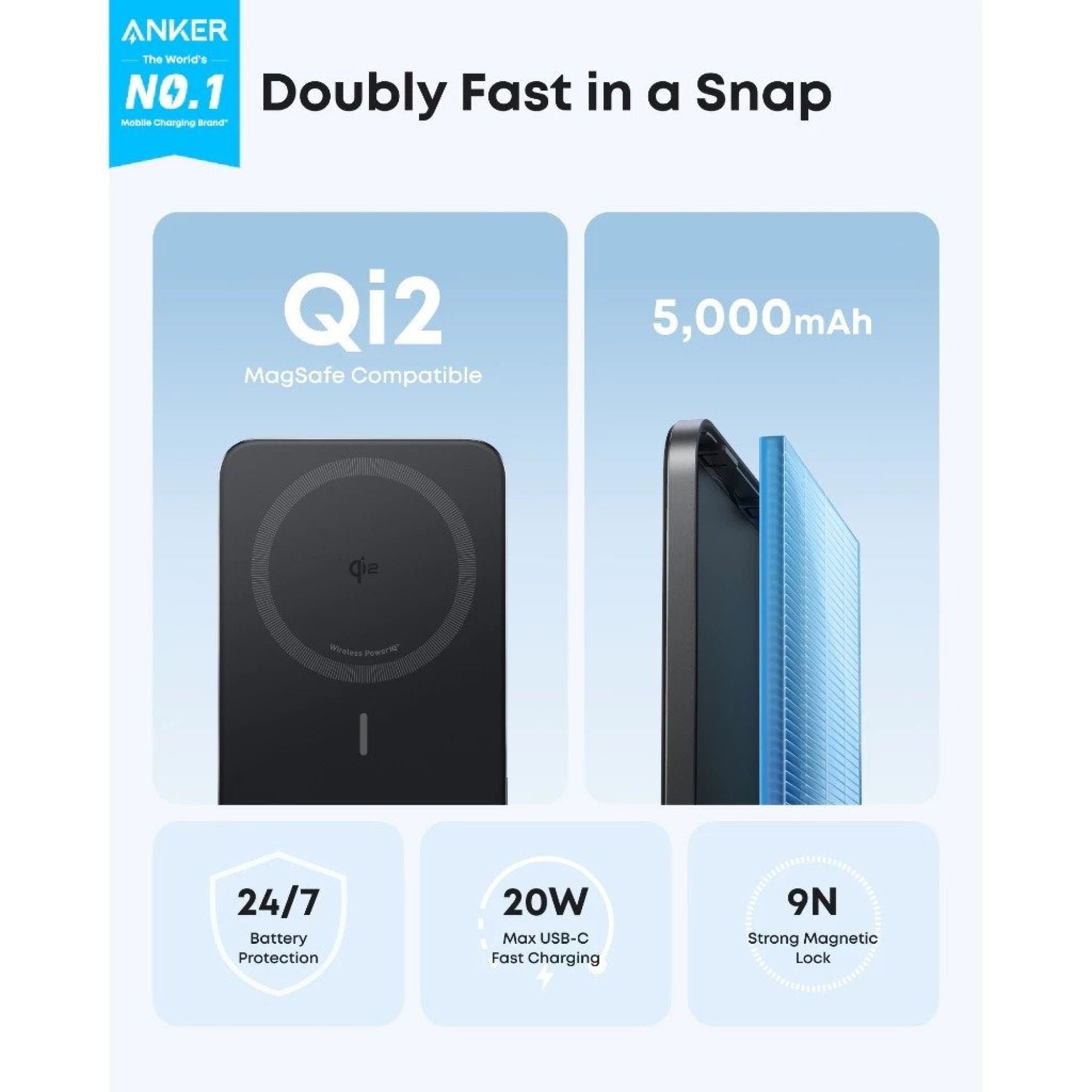 پاوربانک Nano Wireless Powerbank (A1665) انکر در رنگ مشکی