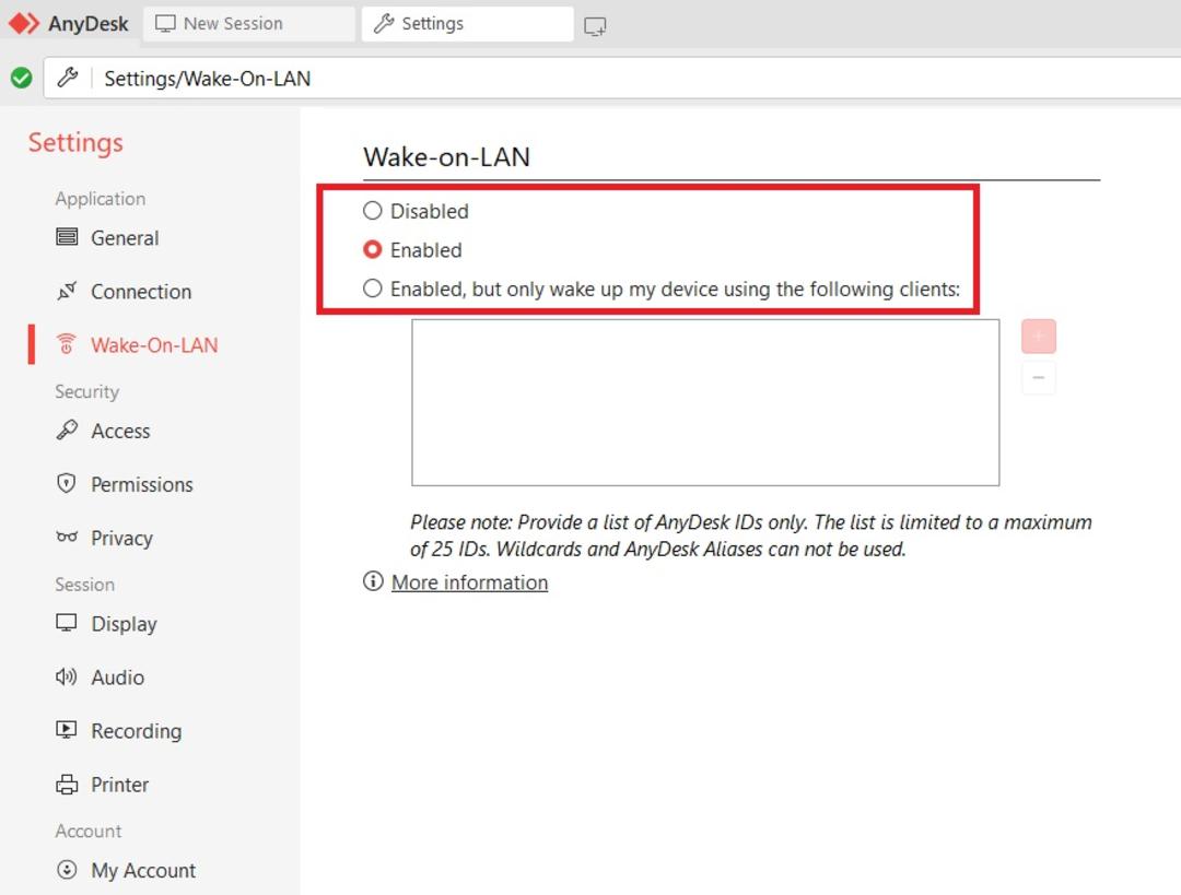 wake on lan در نرم افزار anydesk