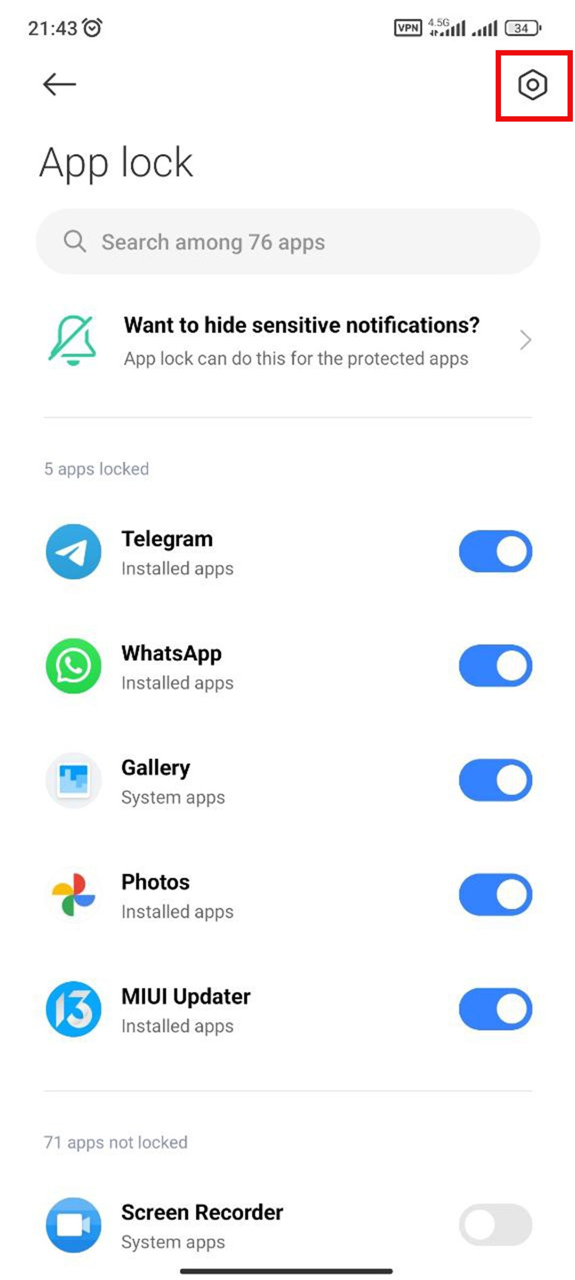 فهرست برنامه‌های قفل‌شده