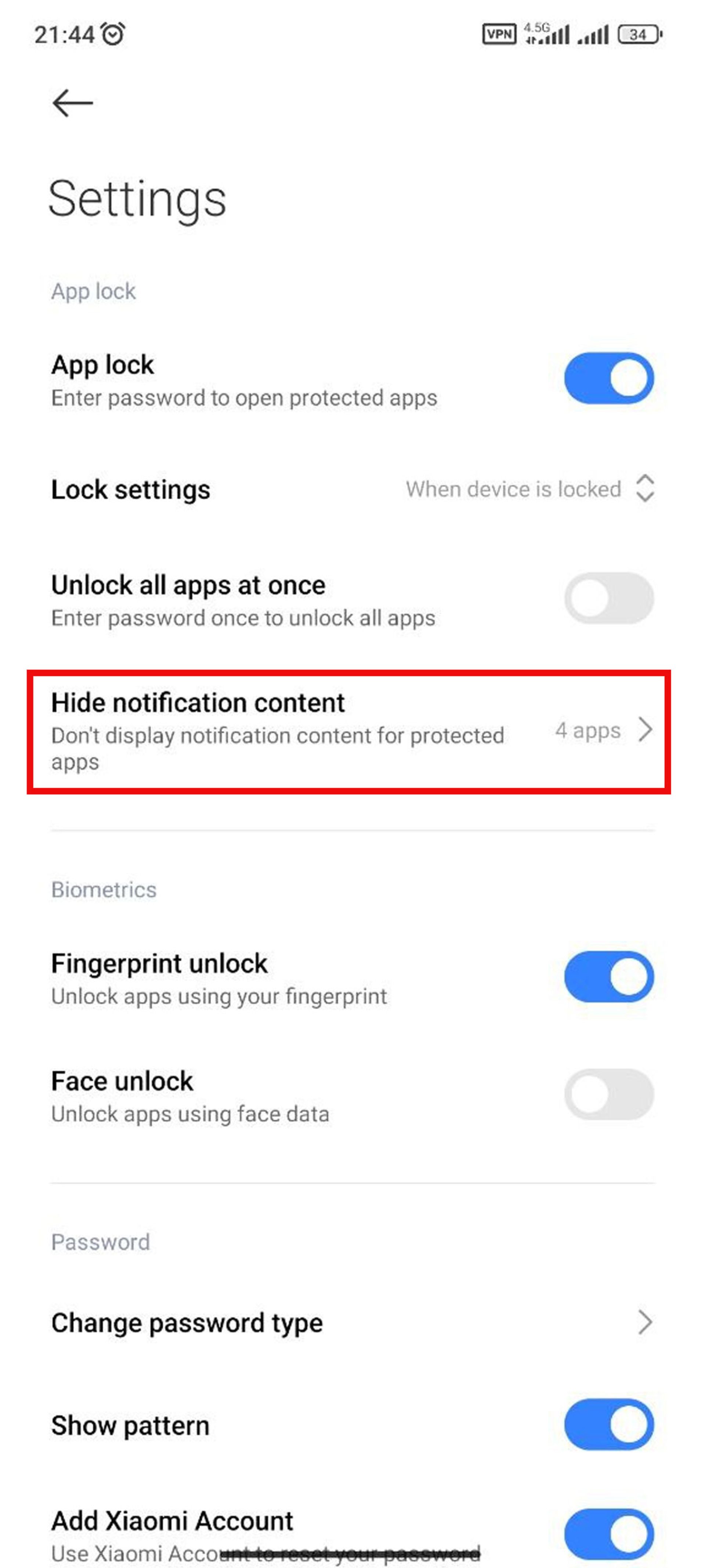 تنظیمات App lock