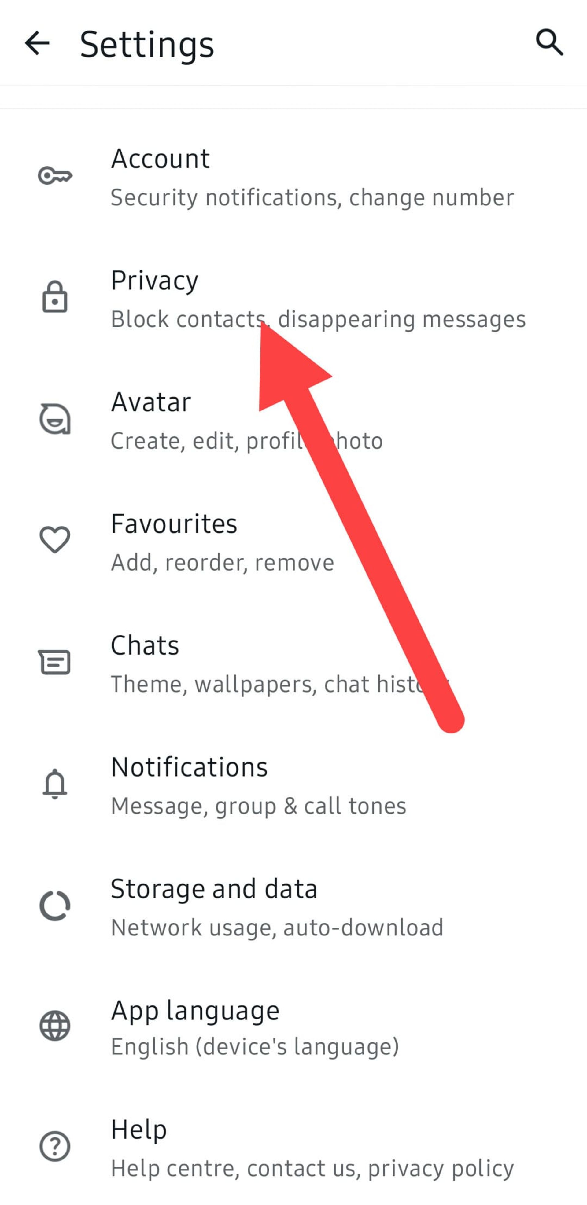 Privacy settings in WhatsApp Android