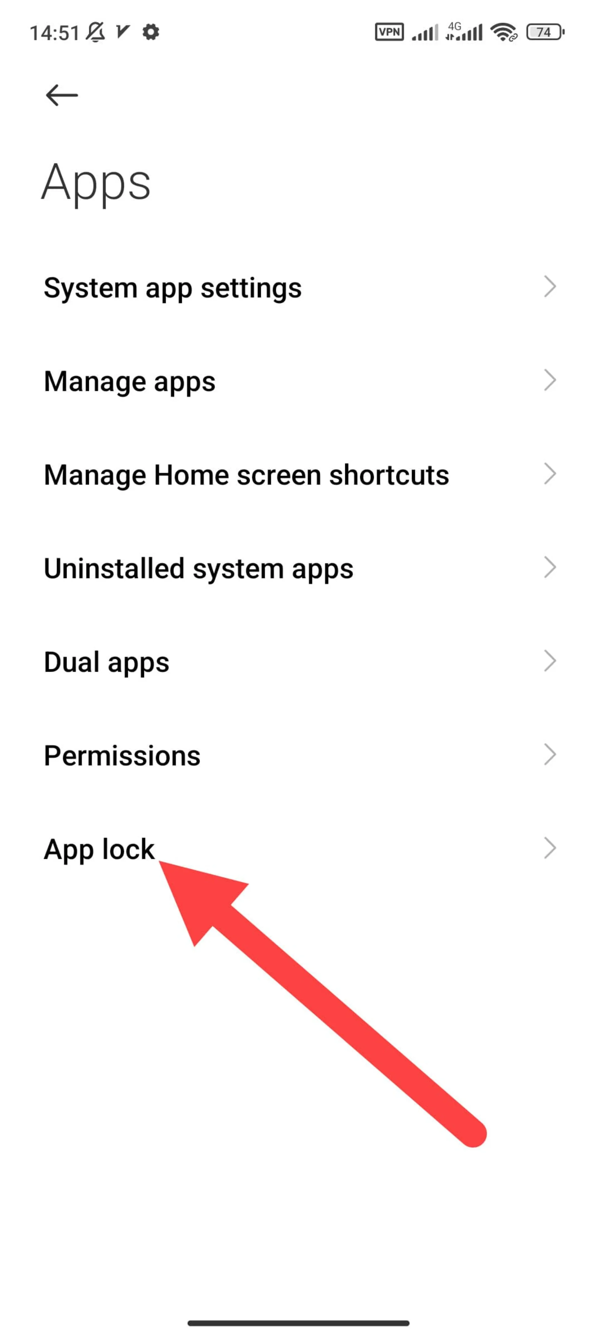 Apps Lock feature in Xiaomi phones