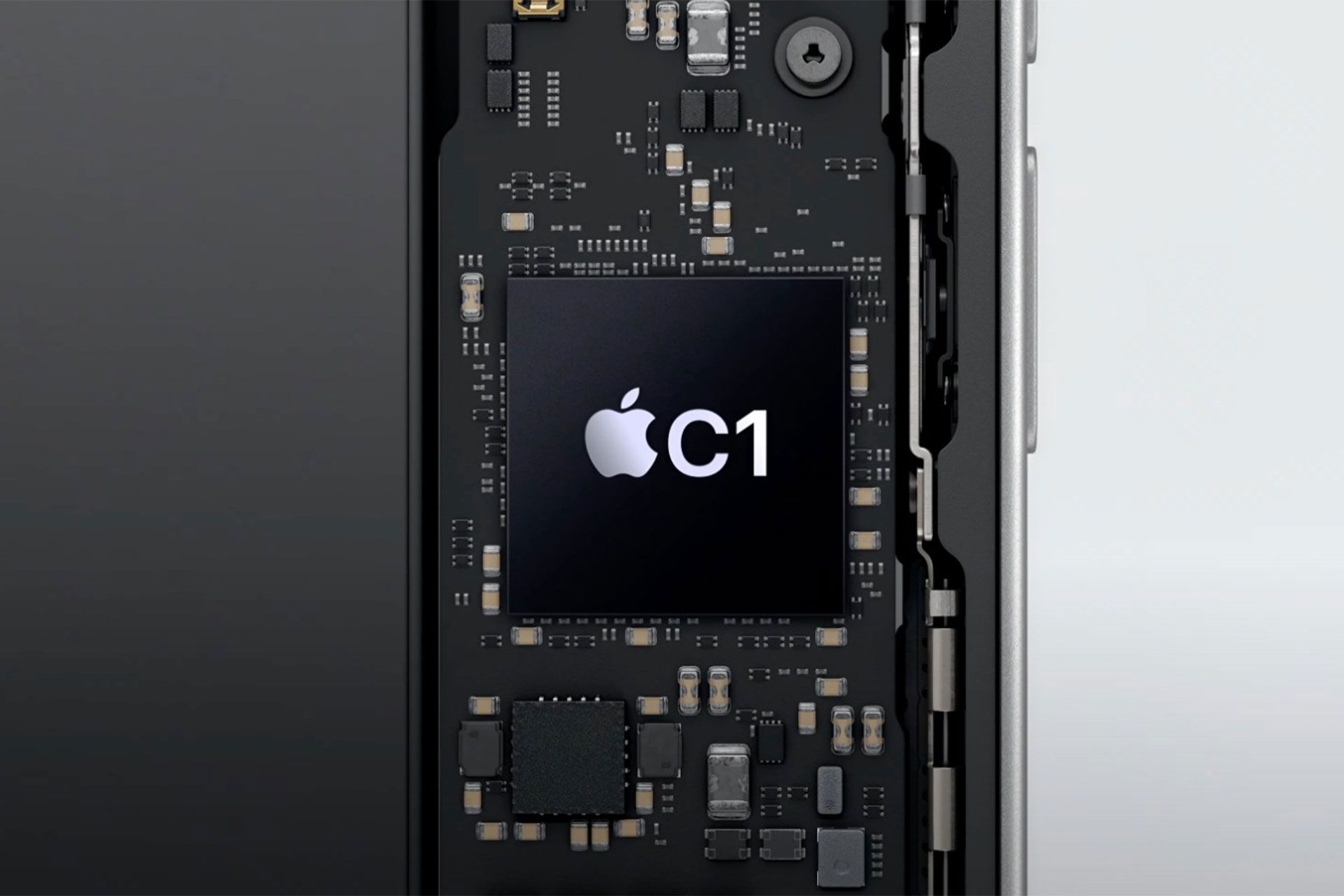 طرح گرافیکی از تراشه‌ی مودم 5G اپل C1