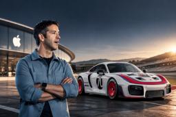 مدیرعامل جدید اپل (Apple CEO) در کنار خودروی مسابقه‌ای پورشه (Porsche)