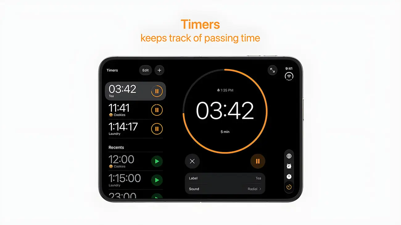 رابط کاربری بخش تایمرها در اپلیکیشن ساعت (Clock) آیفون