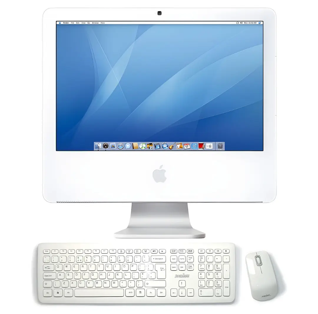 کامپیوتر رومیزی اپل آی‌مک (Apple iMac) همراه با کیبورد و ماوس سفید