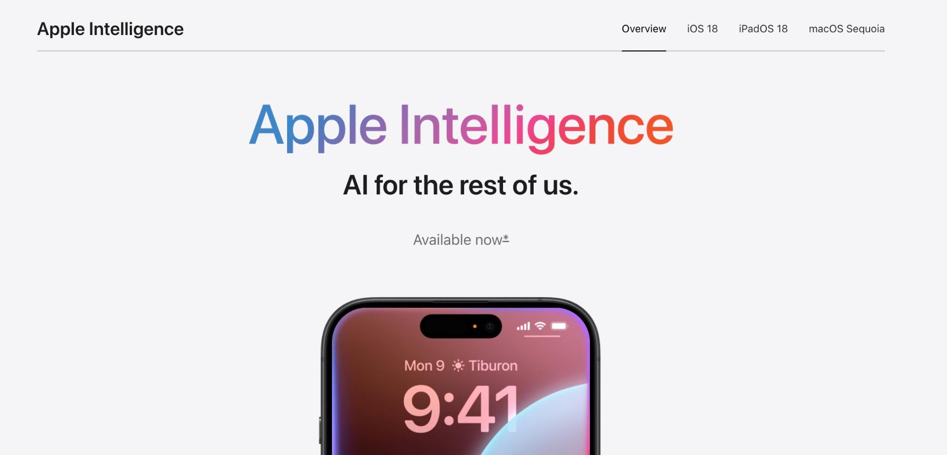 صفحه‌ی اپل اینتلیجنس در وب‌سایت اپل