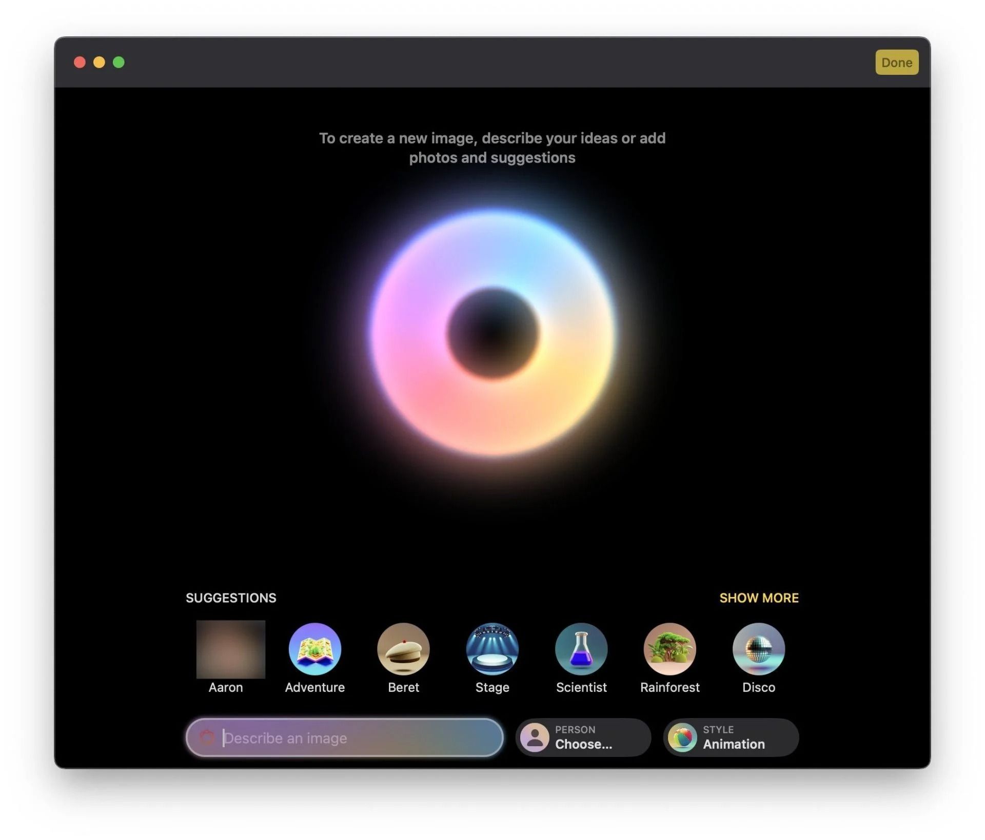 رابط کاربری قابلیت مبتنی‌بر هوش مصنوعی Image Playground اپل