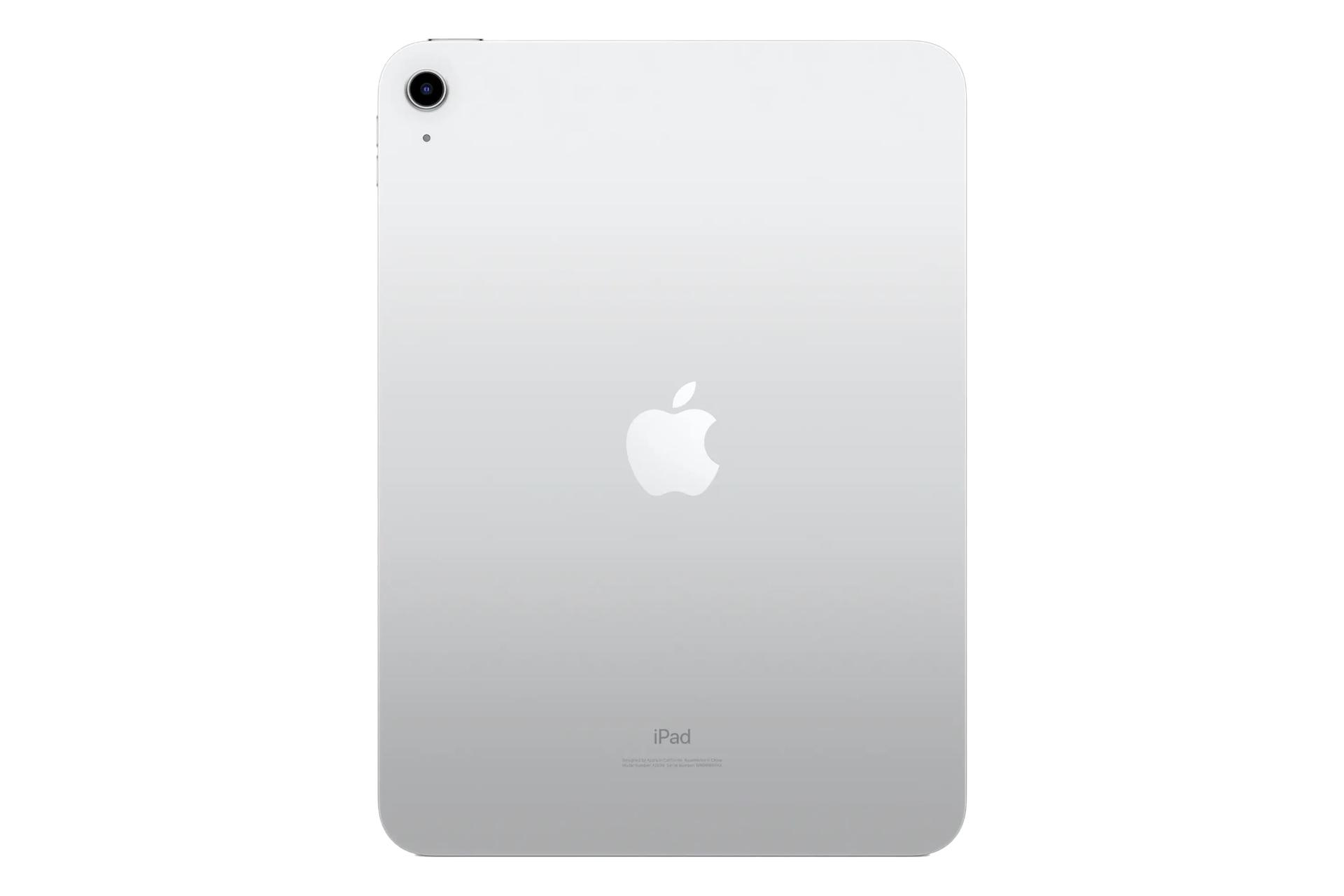 نمای پنل پشت تبلت آیپد 10.9 اپل نسخه 2022 / Apple iPad 10.9 2022 با نمایش دوربین و لوگو رنگ نقره‌ای