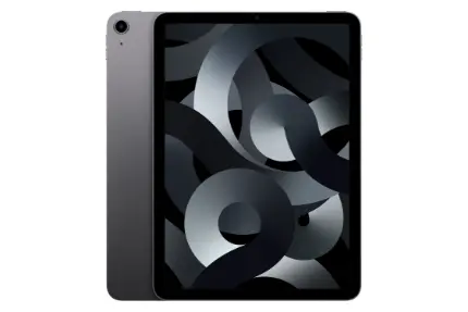 مرجع متخصصين ايران نماي كلي تبلت آيپد اير 2022 اپل / Apple iPad Air 2022 با نمايشگر روشن و نمايش دوربين پنل پشت رنگ خاكستري تيره