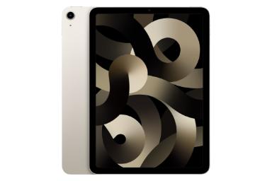 نمای کلی تبلت آیپد ایر 2022 اپل / Apple iPad Air 2022 با نمایشگر روشن و نمایش دوربین پنل پشت رنگ کرم