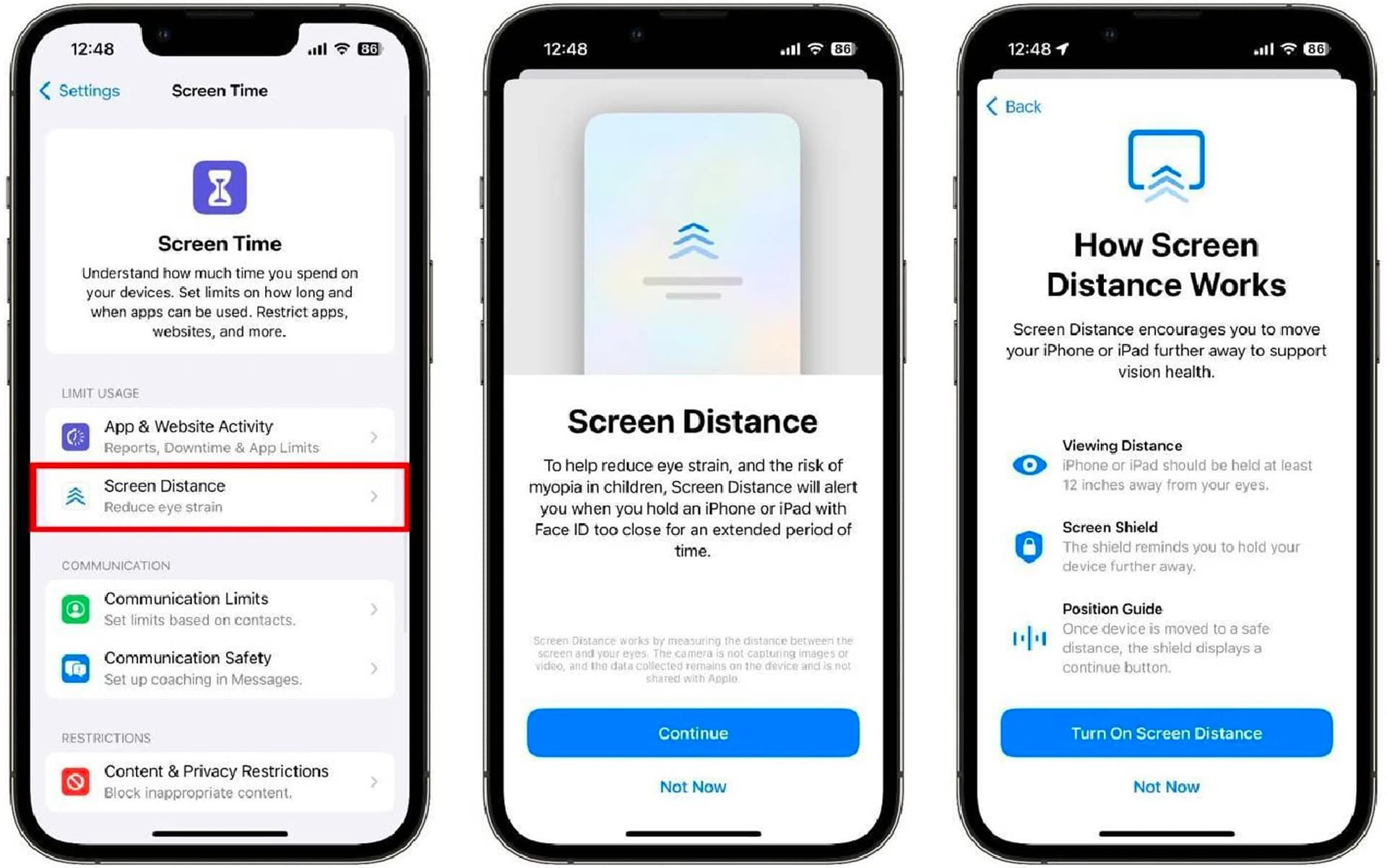 قابلیت Screen Distance آیفون iOS 17