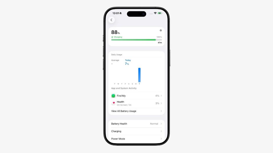 منوی باتری در iOS 26