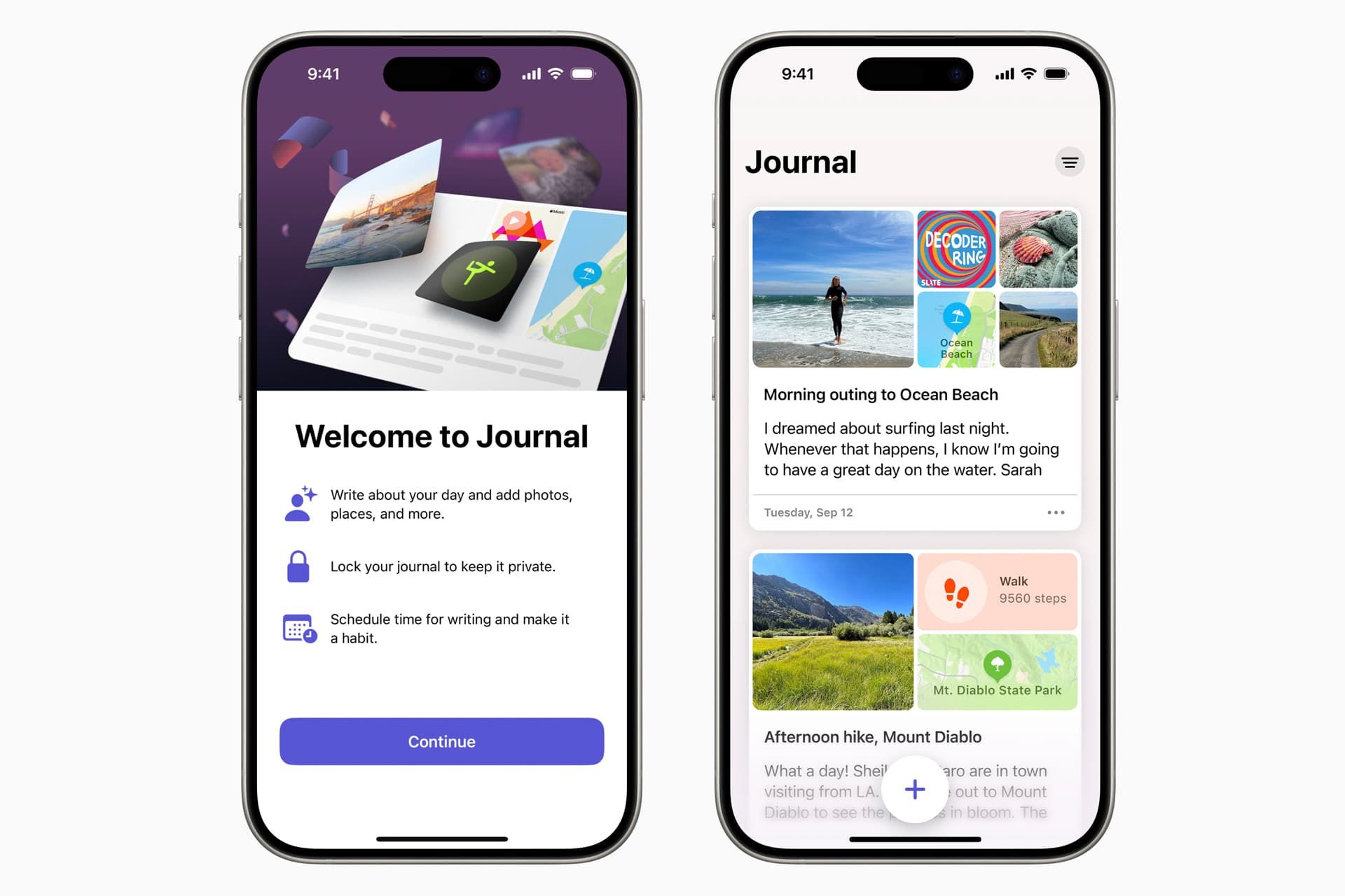 آیفون ۱۵ پرو مکس در حال اجرای اپلیکیشن Journal اپل