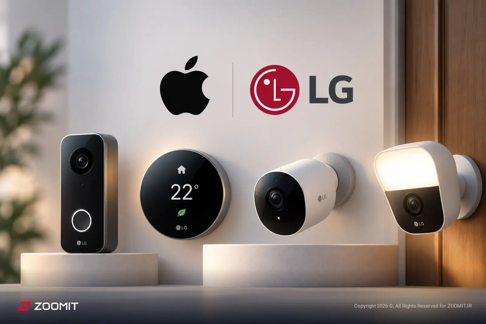 تجهیزات هوشمند خانگی برند ال‌جی (LG) در کنار لوگوی اپل (Apple)