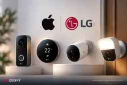 تجهیزات هوشمند خانگی برند ال‌جی (LG) در کنار لوگوی اپل (Apple)