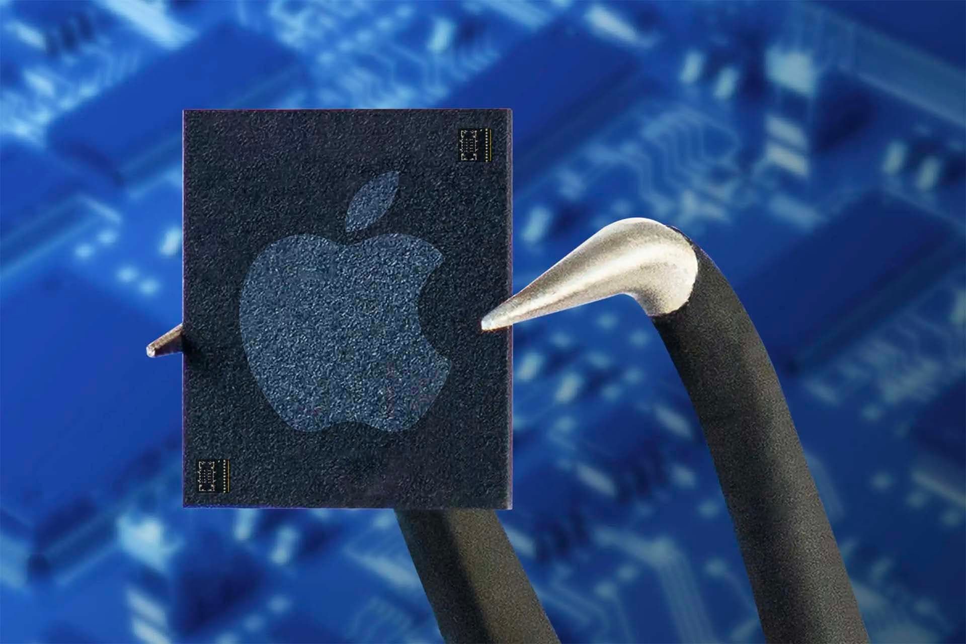 لوگو اپل / Apple روی تراشه با پس زمینه آبی