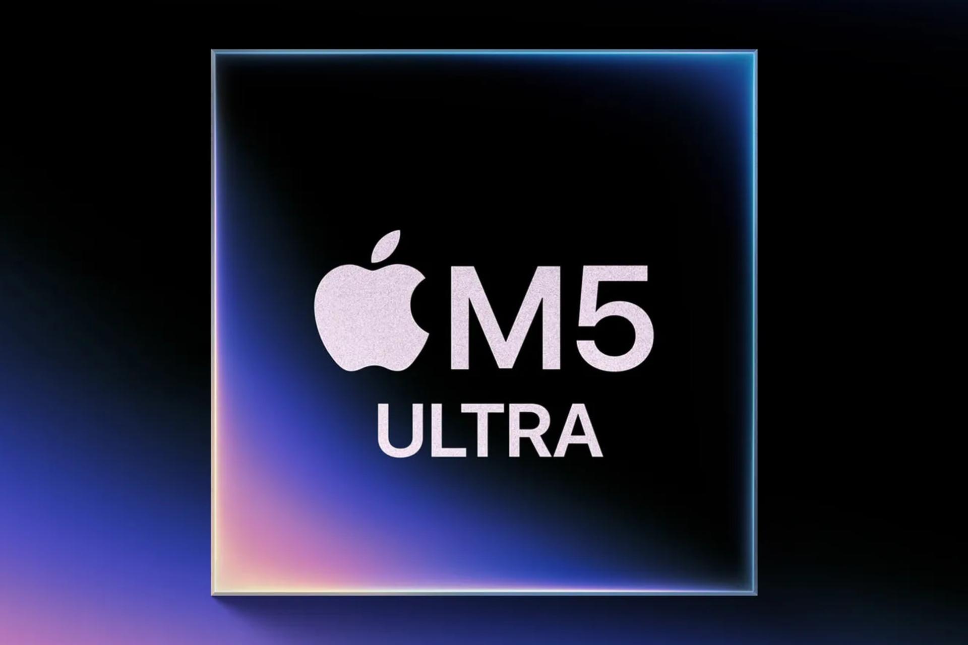 لوگوی اپل (Apple) و متن M5 Ultra روی پس‌زمینه درخشان